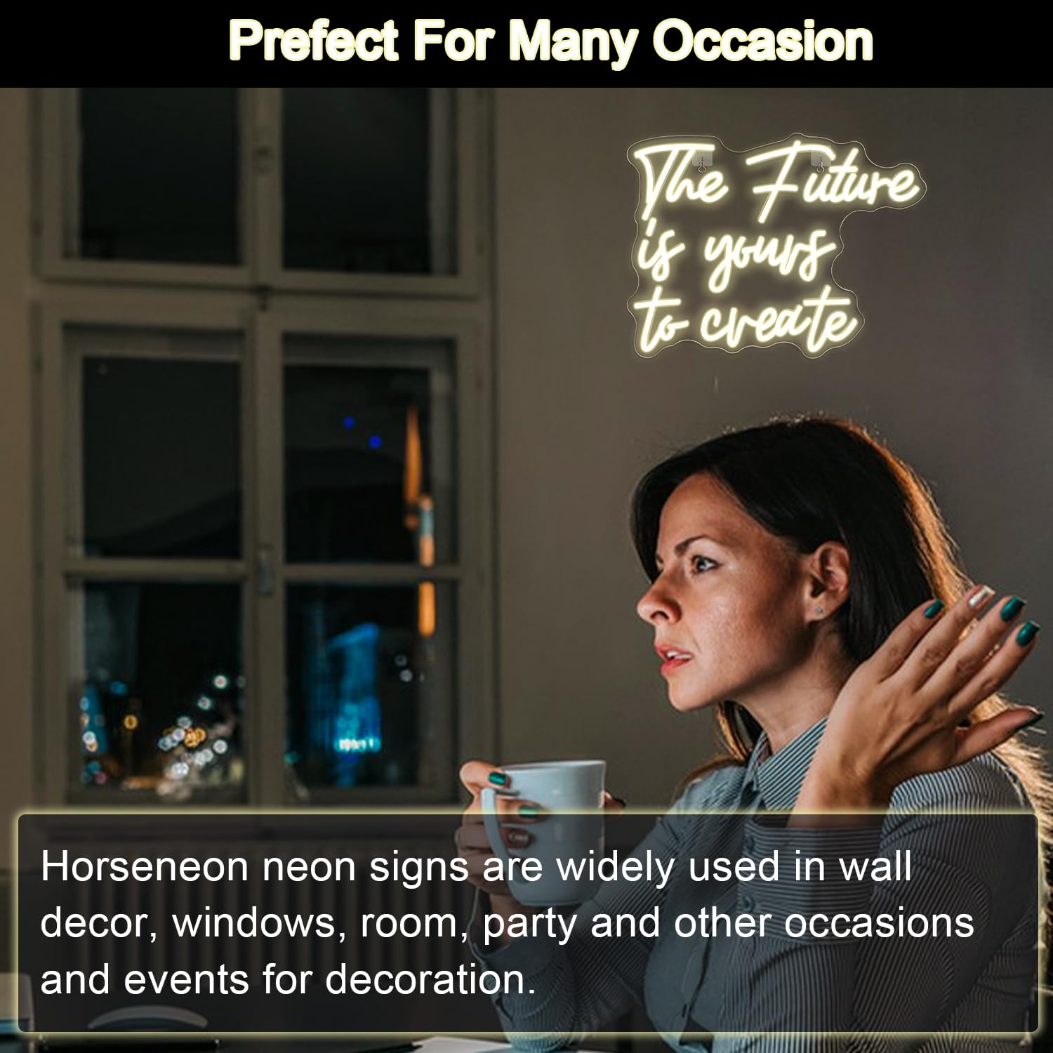 Horseneon Neon LED Sign - Warm White Acrylic Wall Decor for Bedroom, Living Room, Office, Childrens Room - USB Powered