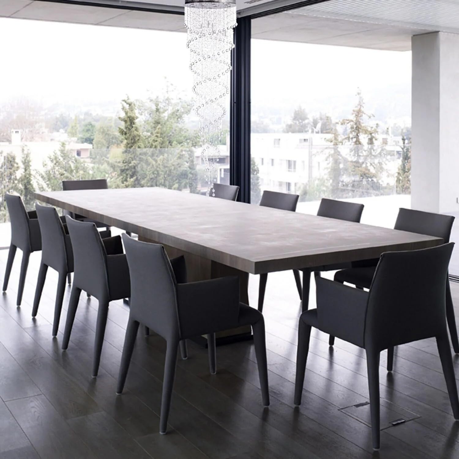 Finesse Decor Crystal Chandelier, 12 Light Modern Spiral Design, Clear Crystal & Metal, Model FN-1104
