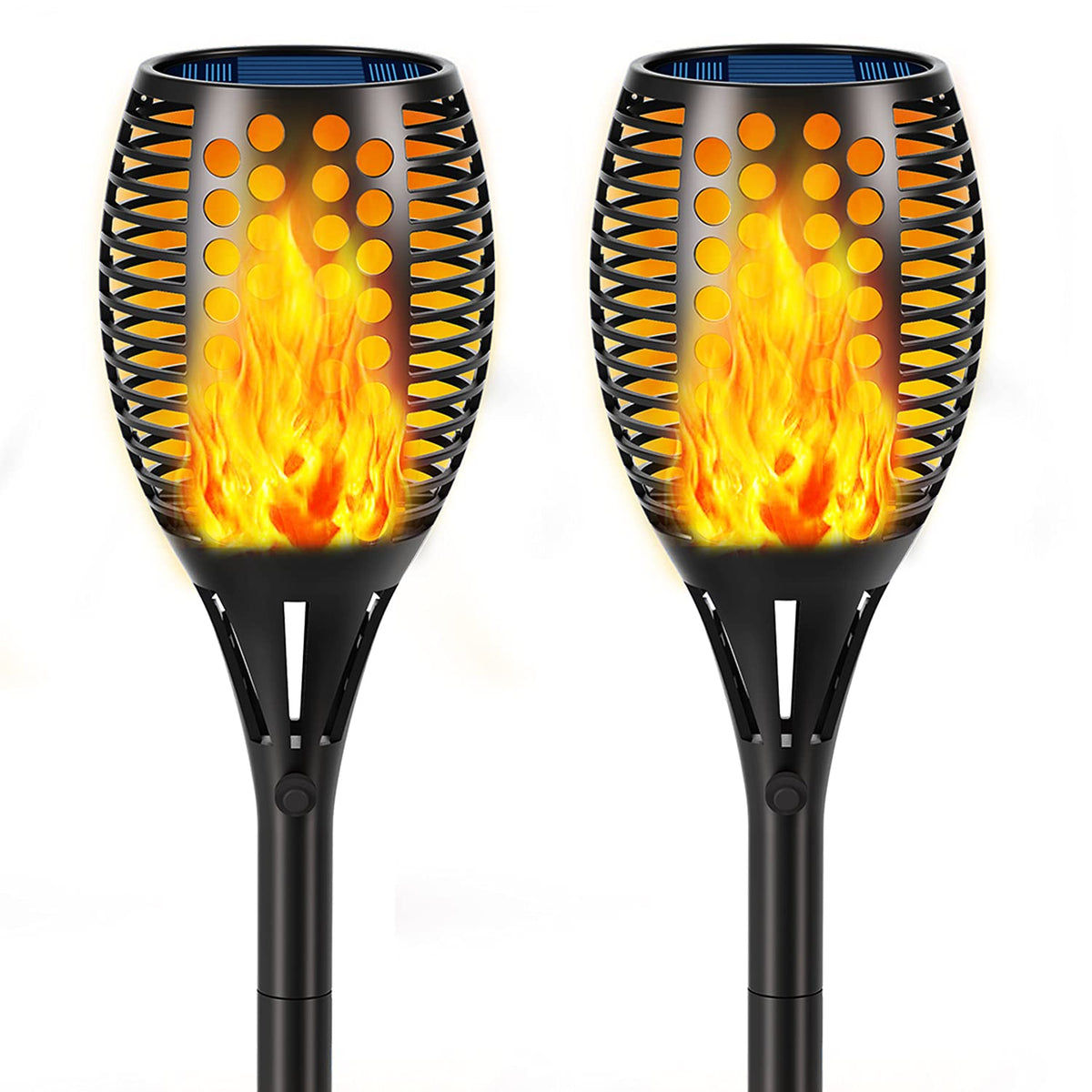 Aityvert Upgraded Solar Torch Lights 43 Inches Flickering Dancing Flames Waterproof Outdoor Landscape Decorations Lighting Dusk To Dawn Auto On/Off Solar Lights For Halloween Christmas 2-Pack