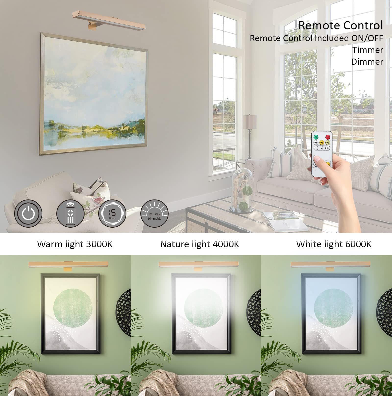 Vigmoj Wireless Led Picture Light With Remote,16In Metal Rechargeable Art Light Display Lamp,Dimmable And Timer Picture Lights F