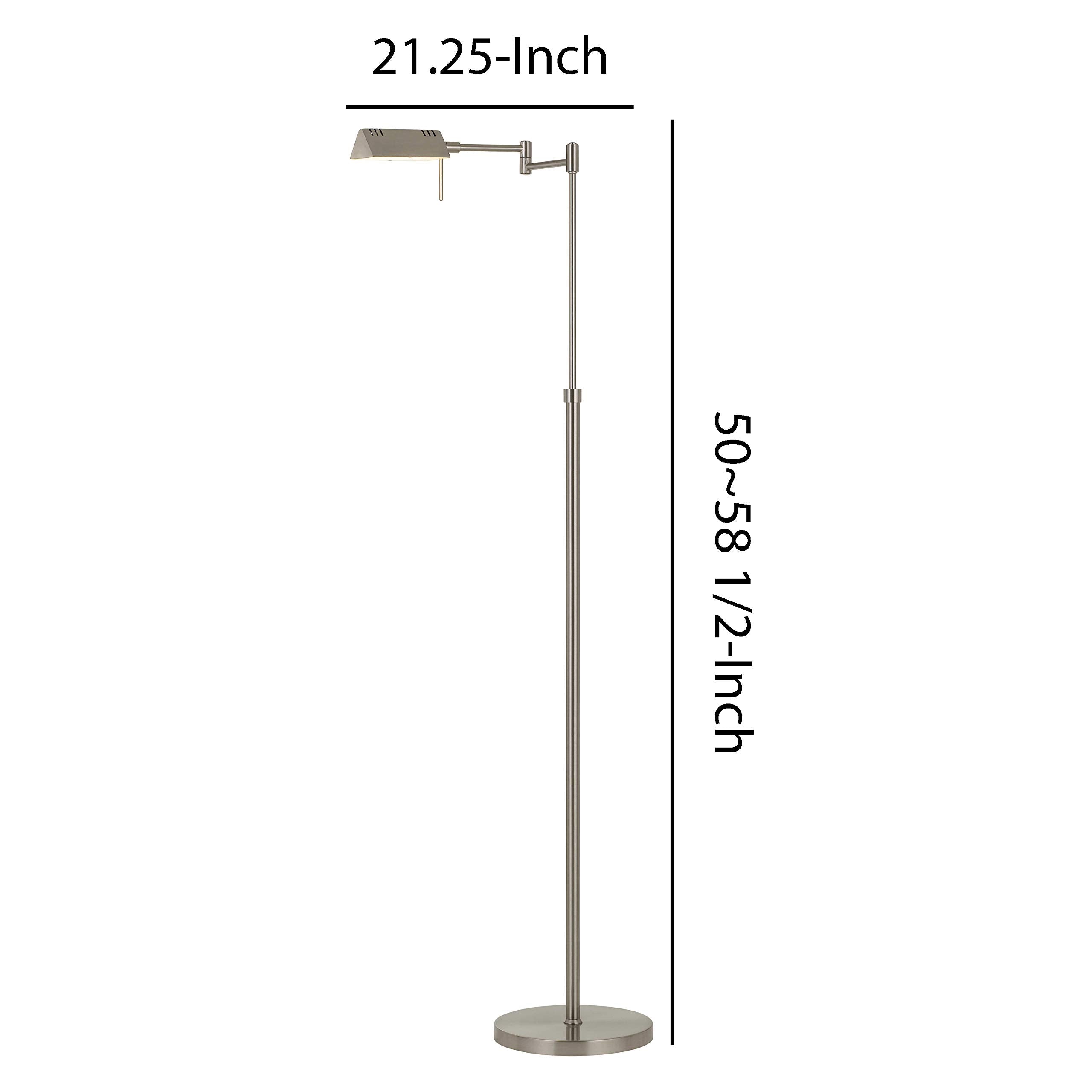 Benzara 10W LED Adjustable Metal Floor Lamp, Swing Arm, Chrome, Model BM224744