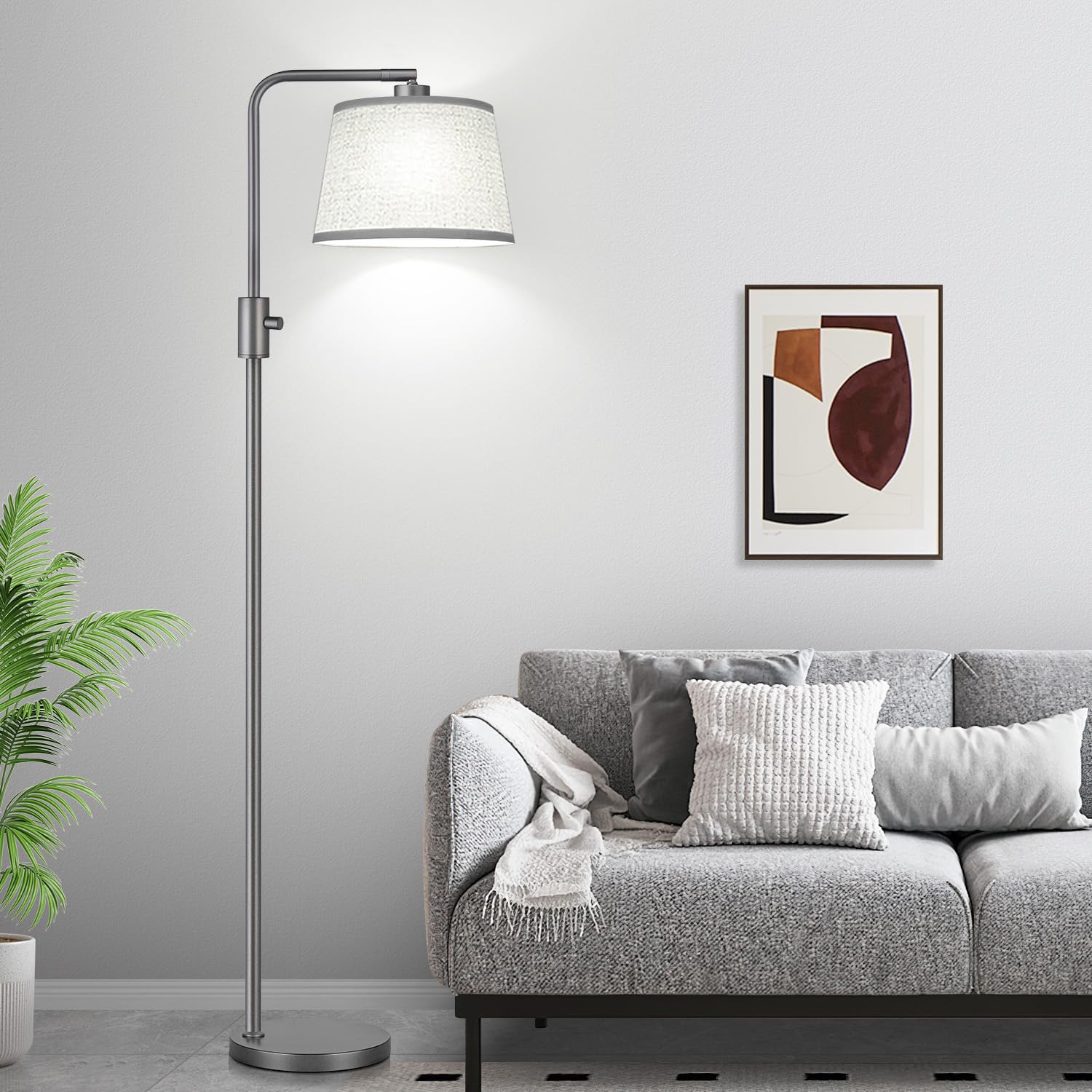Nintiue Dimmable Floor Lamp, 1000 Lumens, Metal, Space Gray-Linen Shade, Modern Arc Design for Living Room, Bedroom, Office