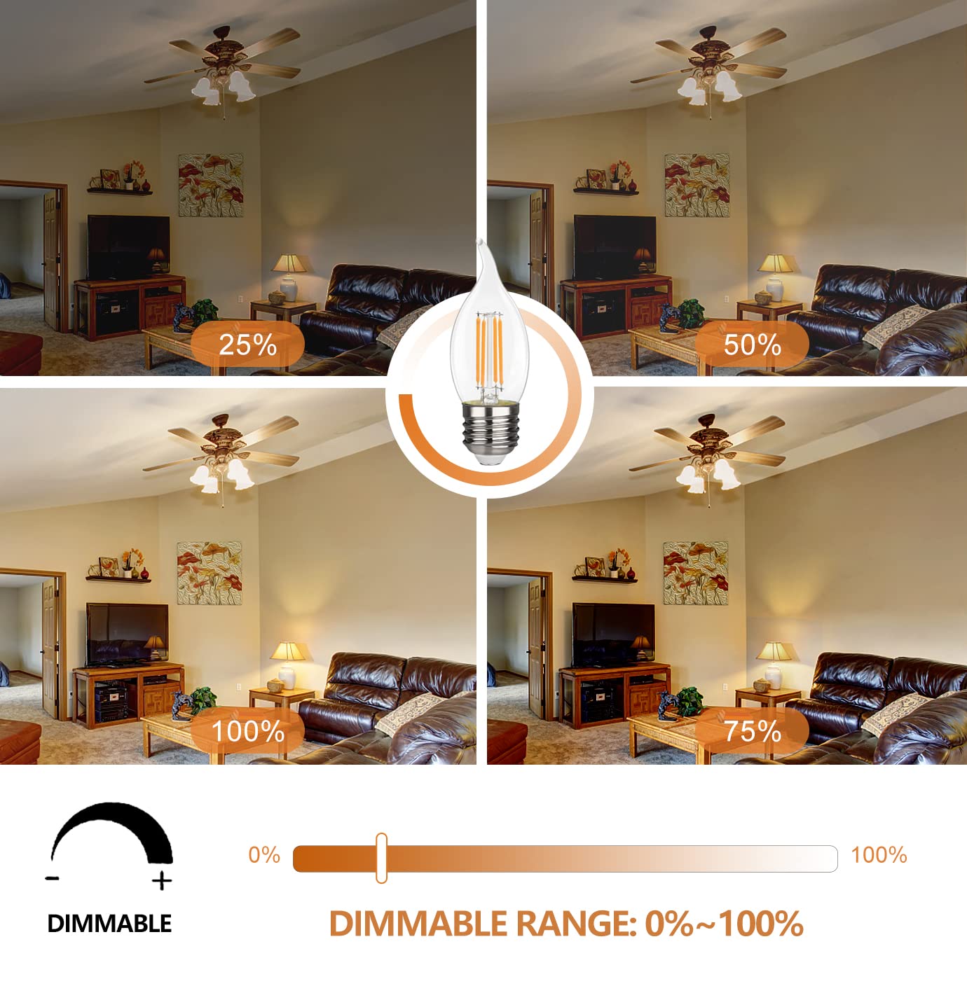 Yimilite Ca11 E26 Led Candelabra Bulbs 4.5W(40 Watt Equivalent) 2700K Warm White 450Lm Dimmable Led Filament Chandelier Light Bu