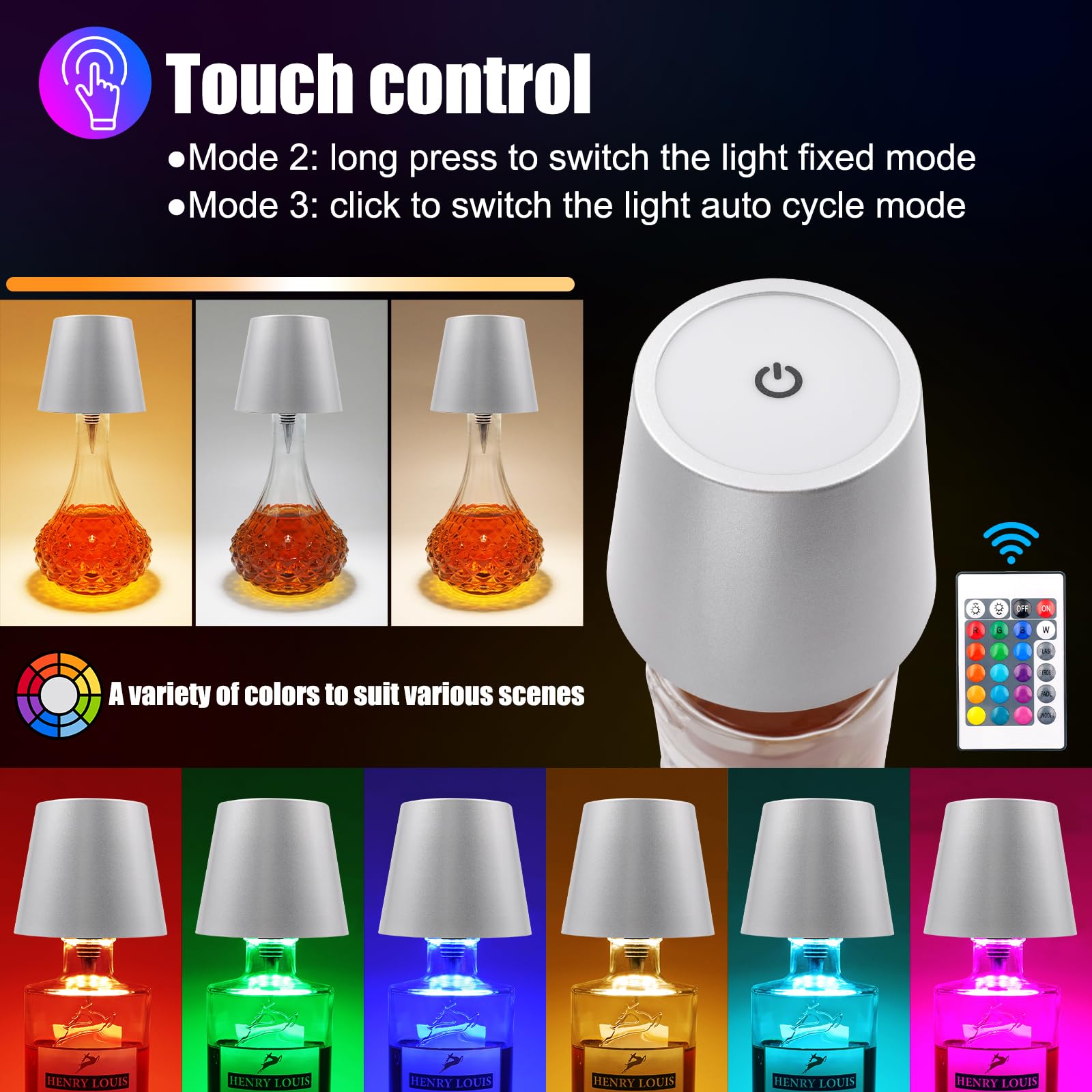 Wireless Bottle Lamp With Remote Control, Rechargeable Rgb Wine Bottle With 3Modes Light Dimming, Waterproof Bottle Touch Lamp H
