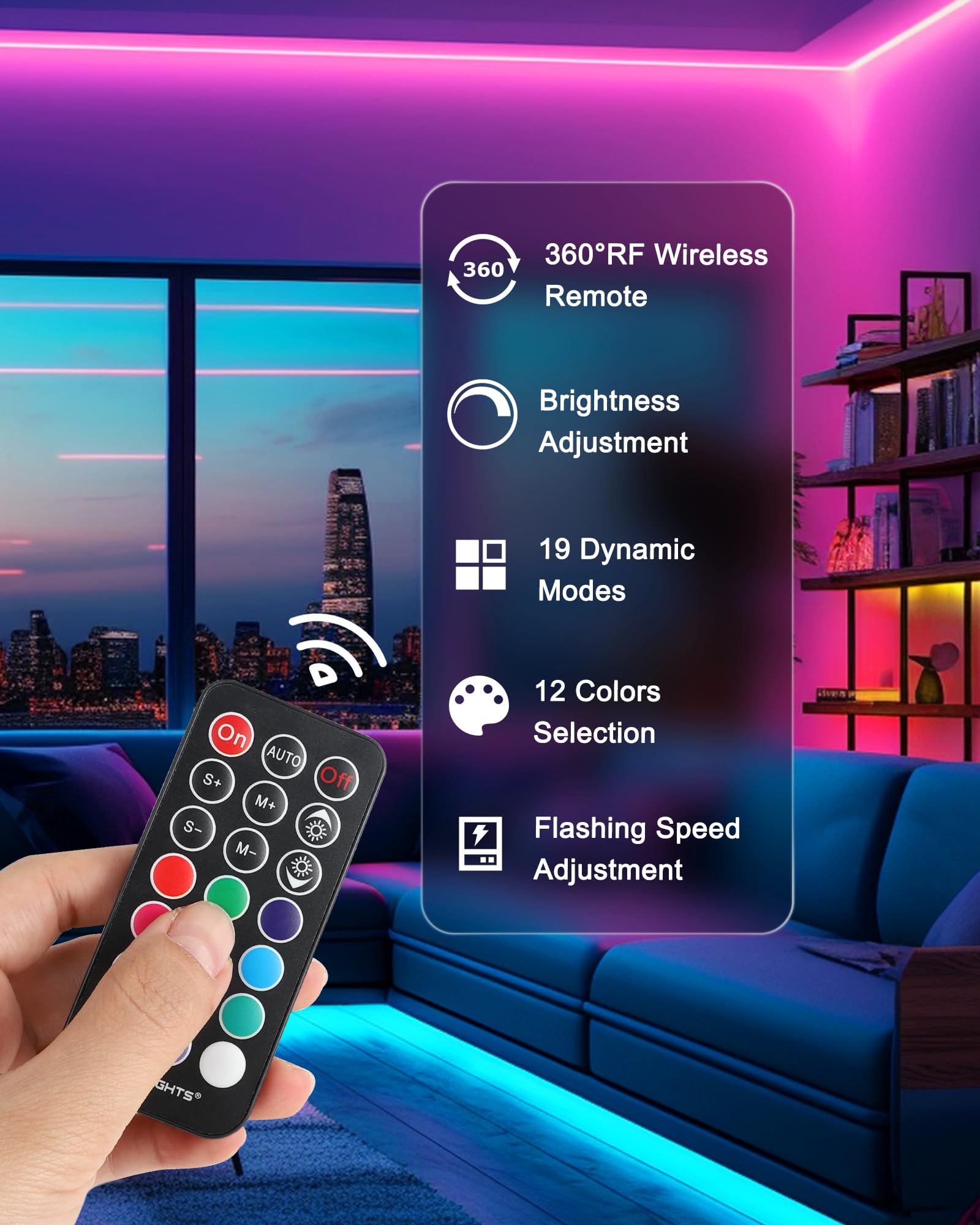 Hitlights Led Strip Lights, 32.8Ft Rgb 5050 Color Changing Kit, Rf Remote, Black, Model L1012V-Mc1-3230-K, Flexible 300Led