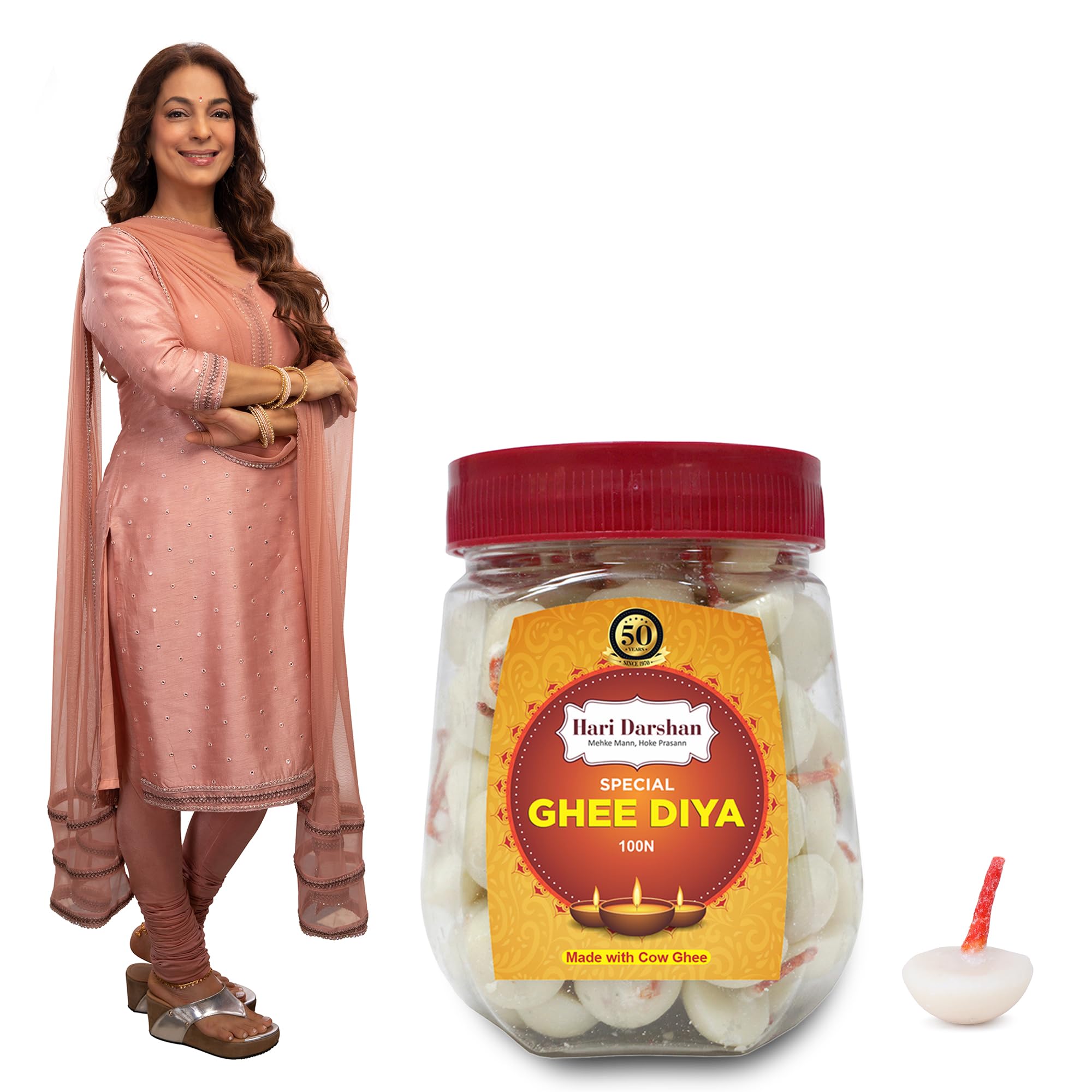 Hari Darshan Special Ghee Diya - 100 Pieces | Burning Time 20 Min | Ghee Wicks for Pooja | Diya Made with Cow Ghee | Wax Free Co
