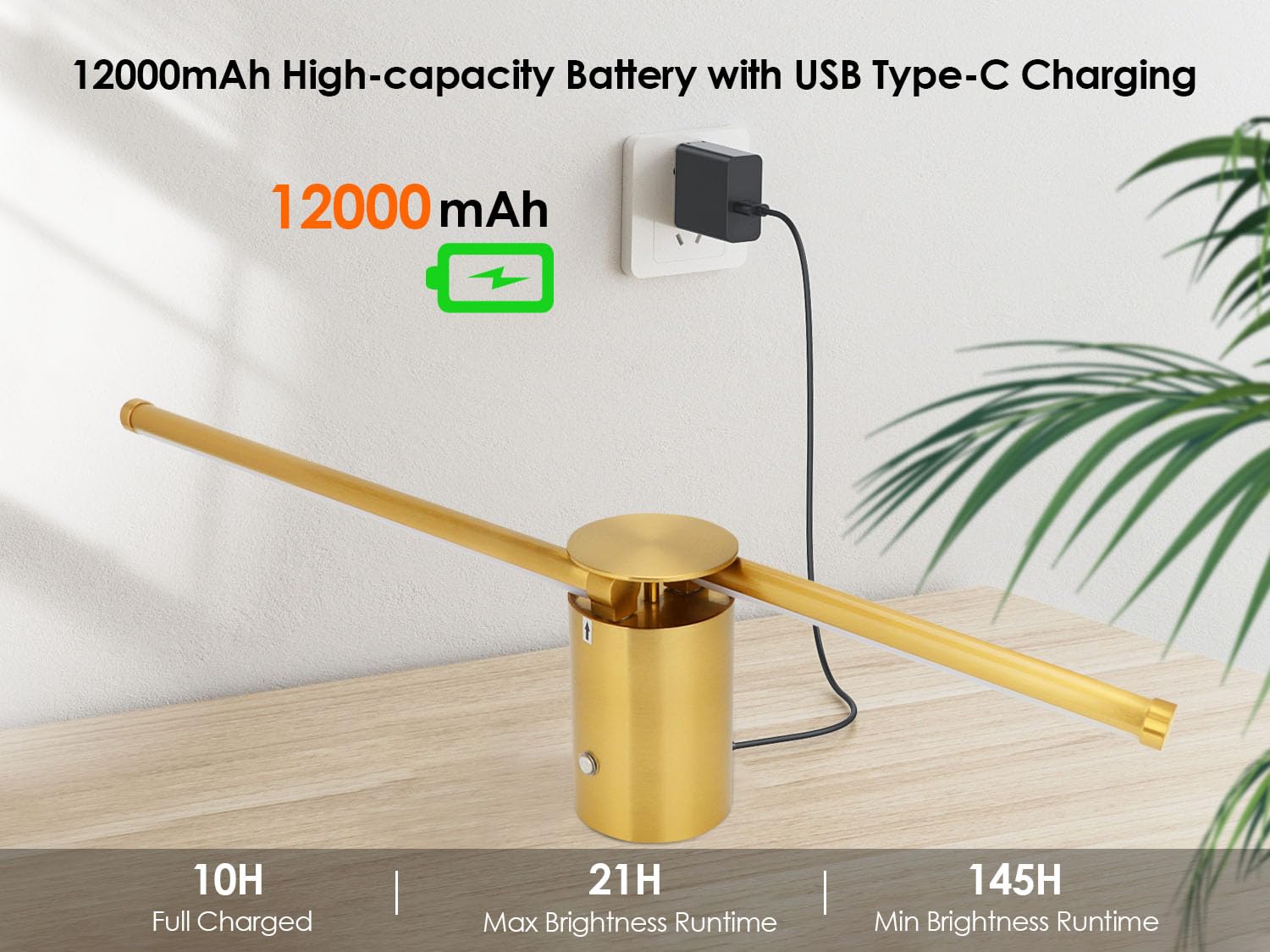 GOODATE 23.6 Inch Battery Operated Wall Sconce, Dimmable LED, Remote Control, Gold, Aluminum Alloy, Model DC-CGZ, 1 Pack