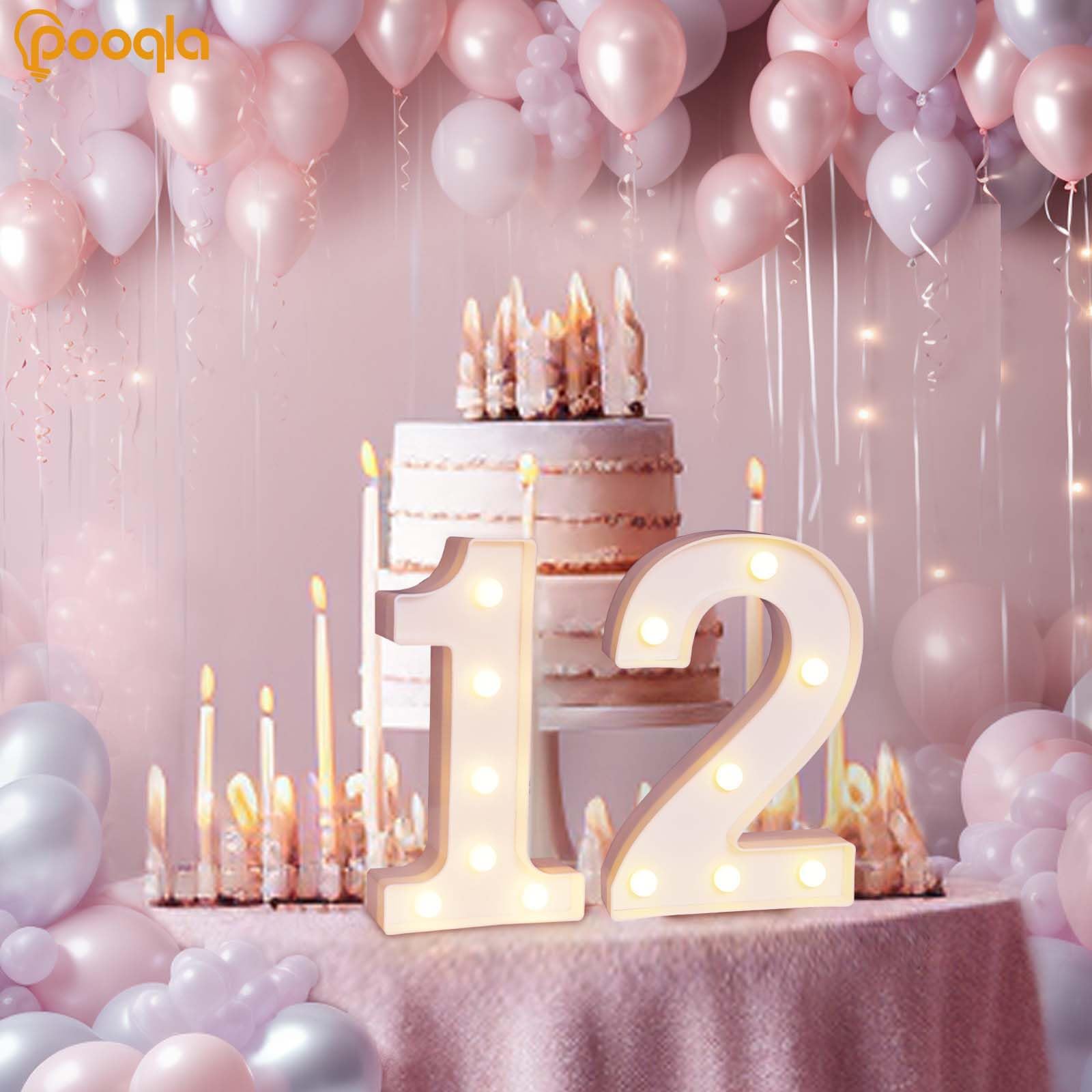 Pooqla Decorative Led Light Up Number Letters, White Plastic Marquee Number Lights Sign For 12Th Birthday Party Wedding Decor Battery Operated Number (12)