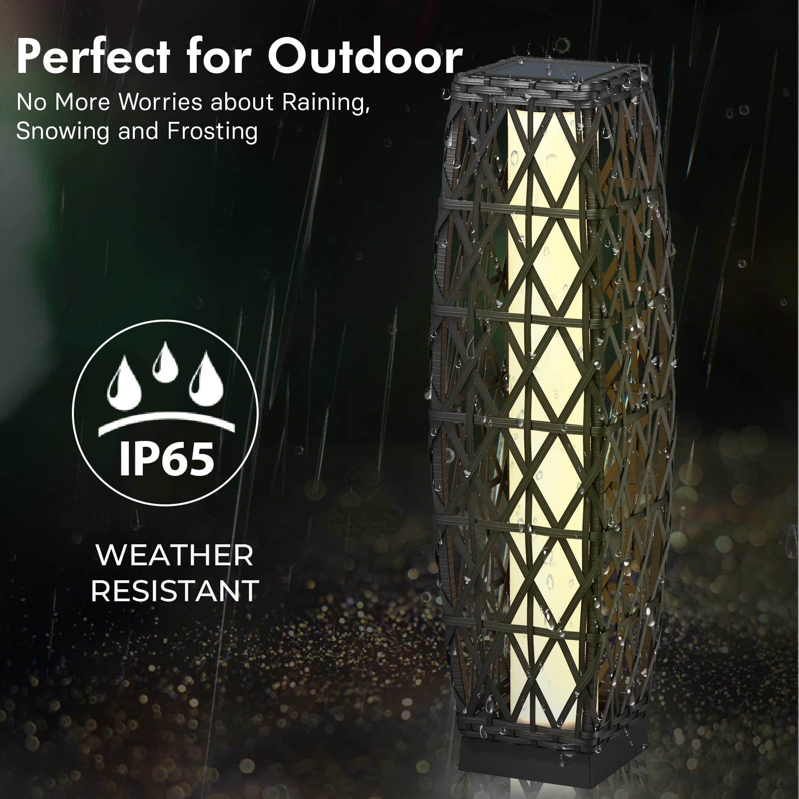 Grand patio Outdoor Solar Powered Floor Lamp, Weather-Resistant Resin Wicker, Large L-Cindy, Silver Gray