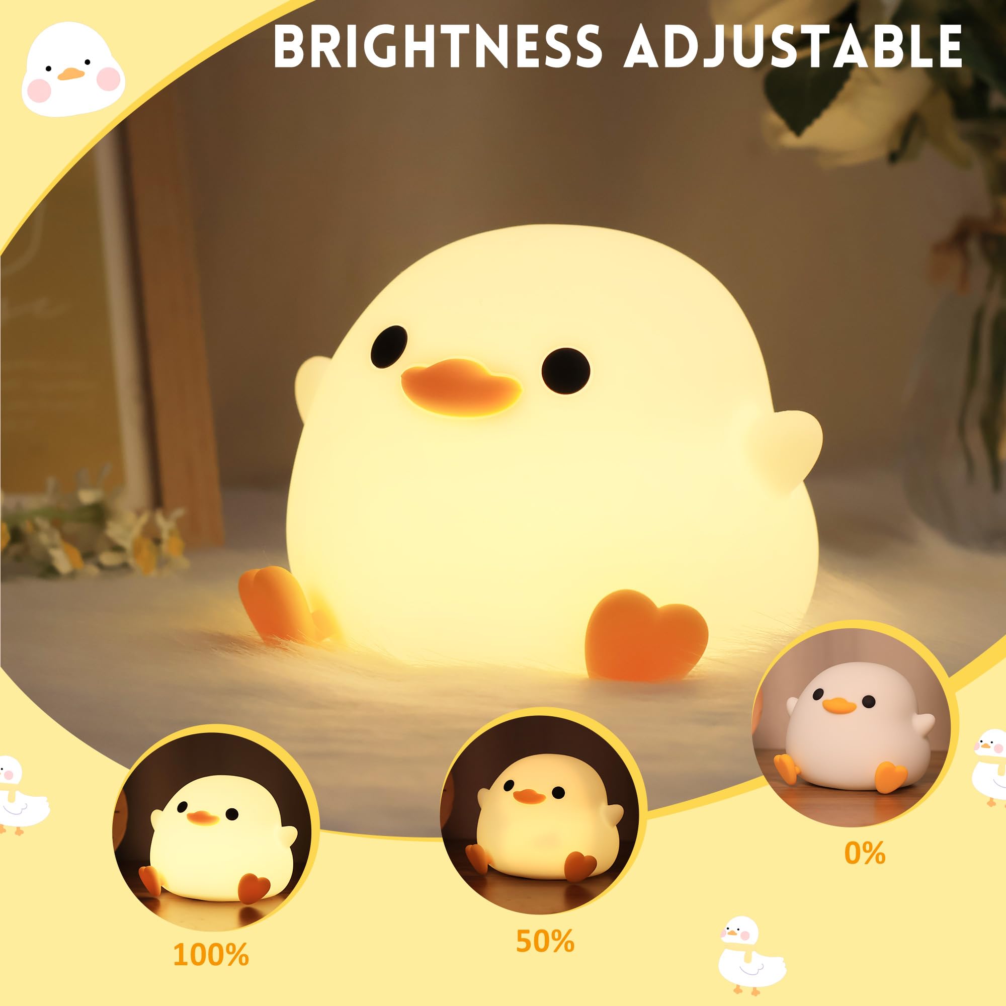 Okayera Dodo Duck Night Light, Duck Bean Silicone Bedside Lamp With Dimmable Usb Rechargeable Timer, Perfect Animal Gift Birthda