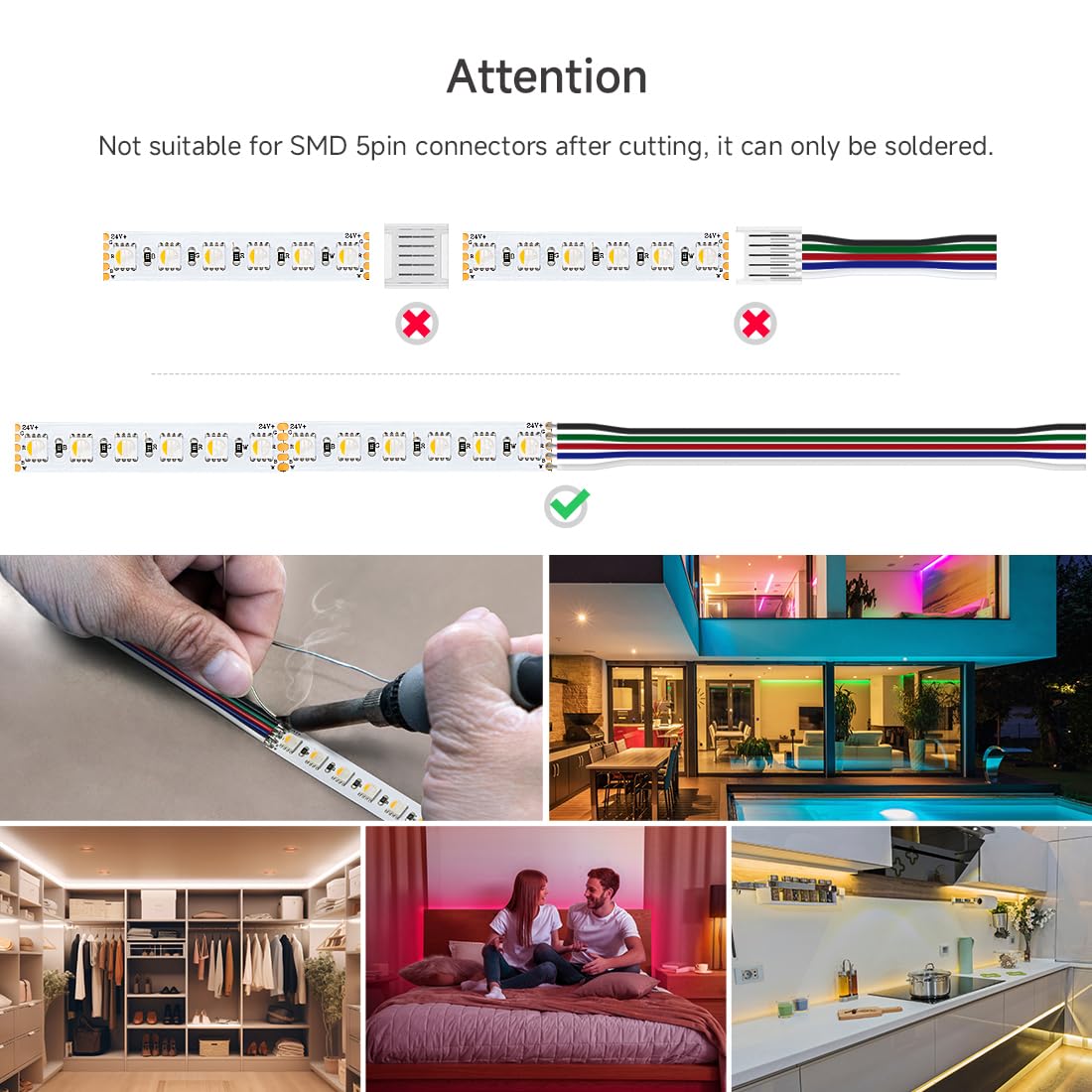 BTF-LIGHTING LED Tape Light 5m 5050 RGBW 96LED/m IP30 Non-Waterproof White PCB RGB+Warm White Model 24VRGBWW45M505