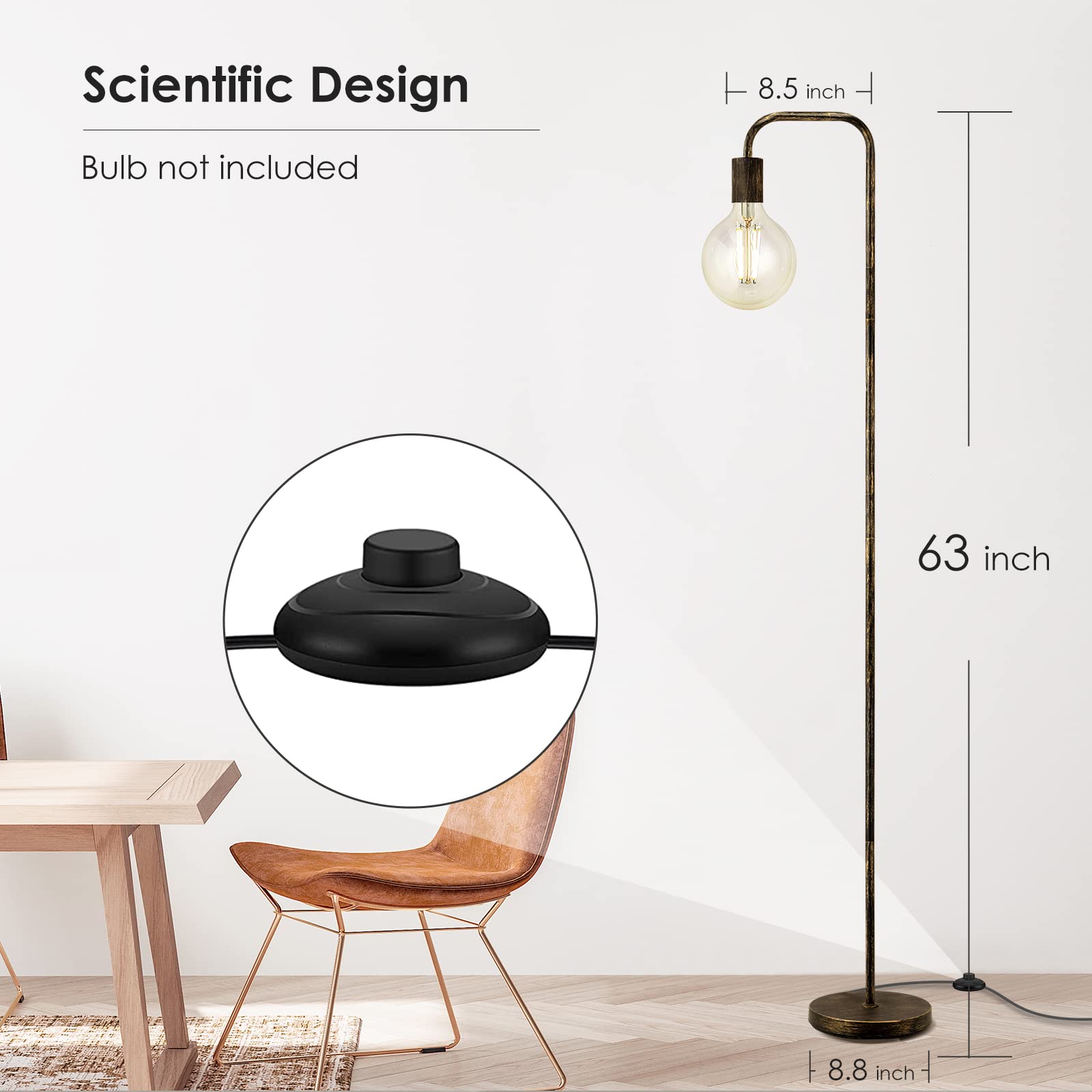 Boostarea Floor Lamp, Bronze Industrial Floor Lamp, 63 Inch Antique Standing Lamp, E26 Socket, Whole Metal, Etl Listed, Modern S