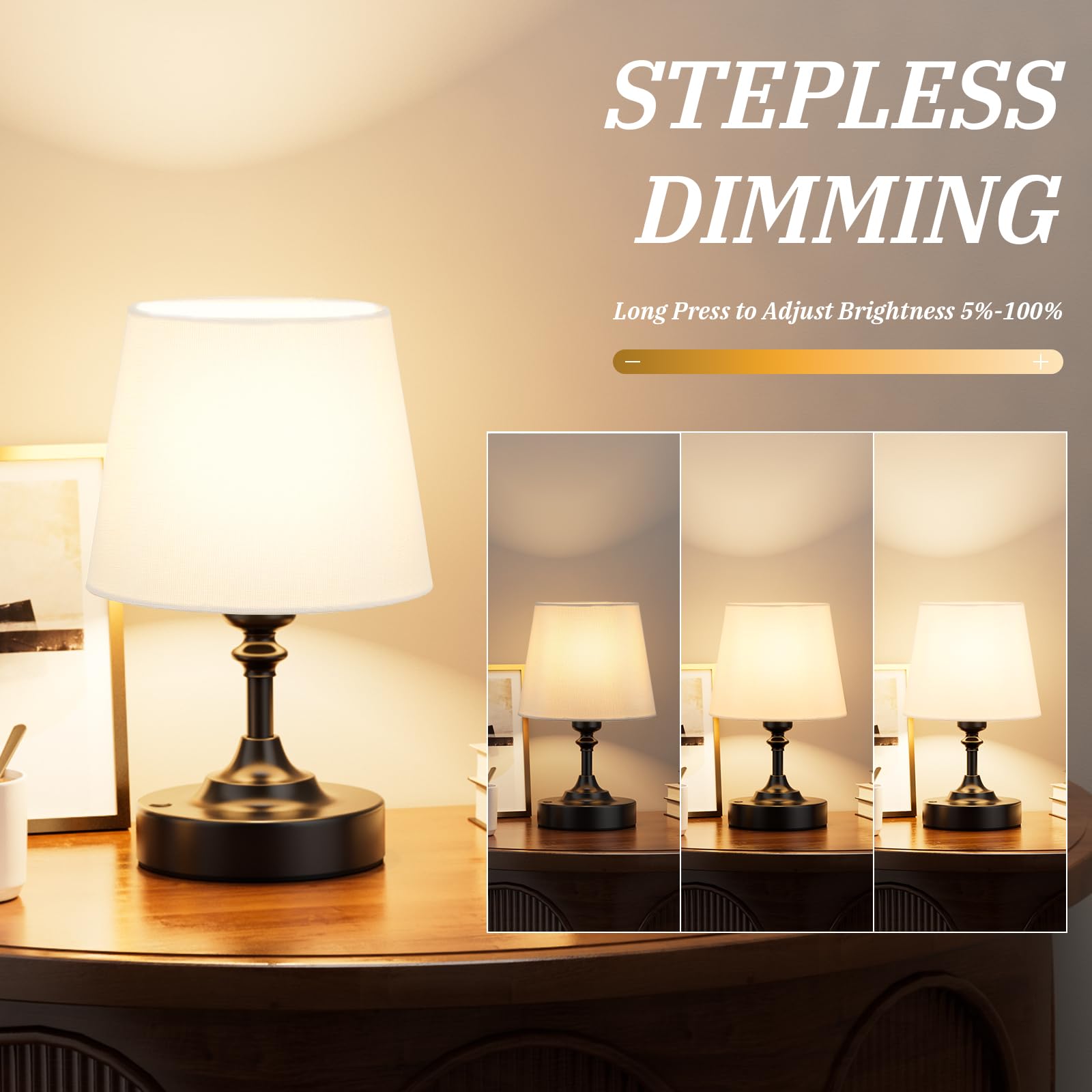 Kakanuo Mini Cordless Table Lamp Black - 1 Pack 4000Mah Battery Operated Lamp For Decor, 3000K Stepless Dimming Touch Control Re