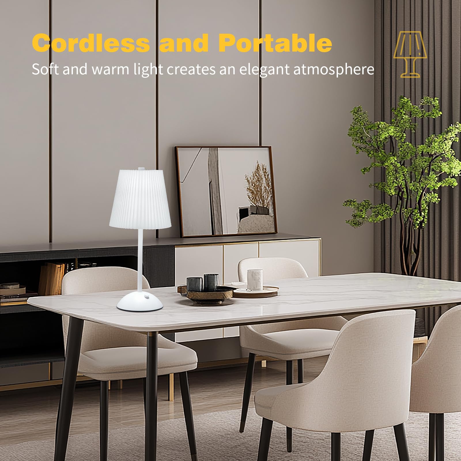 Portable Cordless Table Lamp, Fabric Shade Desk Lamps, 3000mAh Rechargeable Battery Operated Light, 3Color Dimmable Touch Lamp f