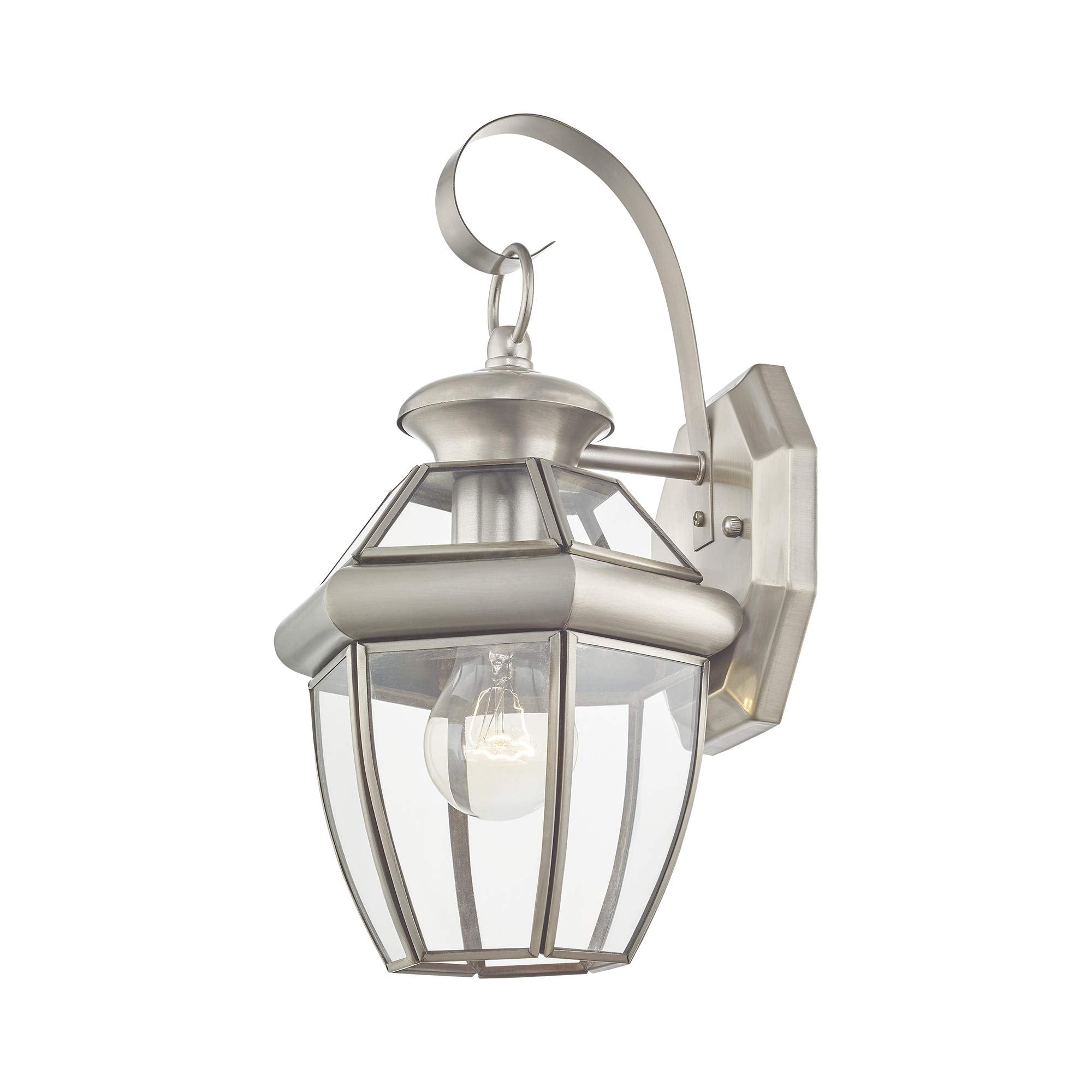 Livex Lighting Monterey Wall Lantern, 1 Light, Brushed Nickel, Solid Brass, Model 2051-91, Clear Beveled Glass, 1 Pack