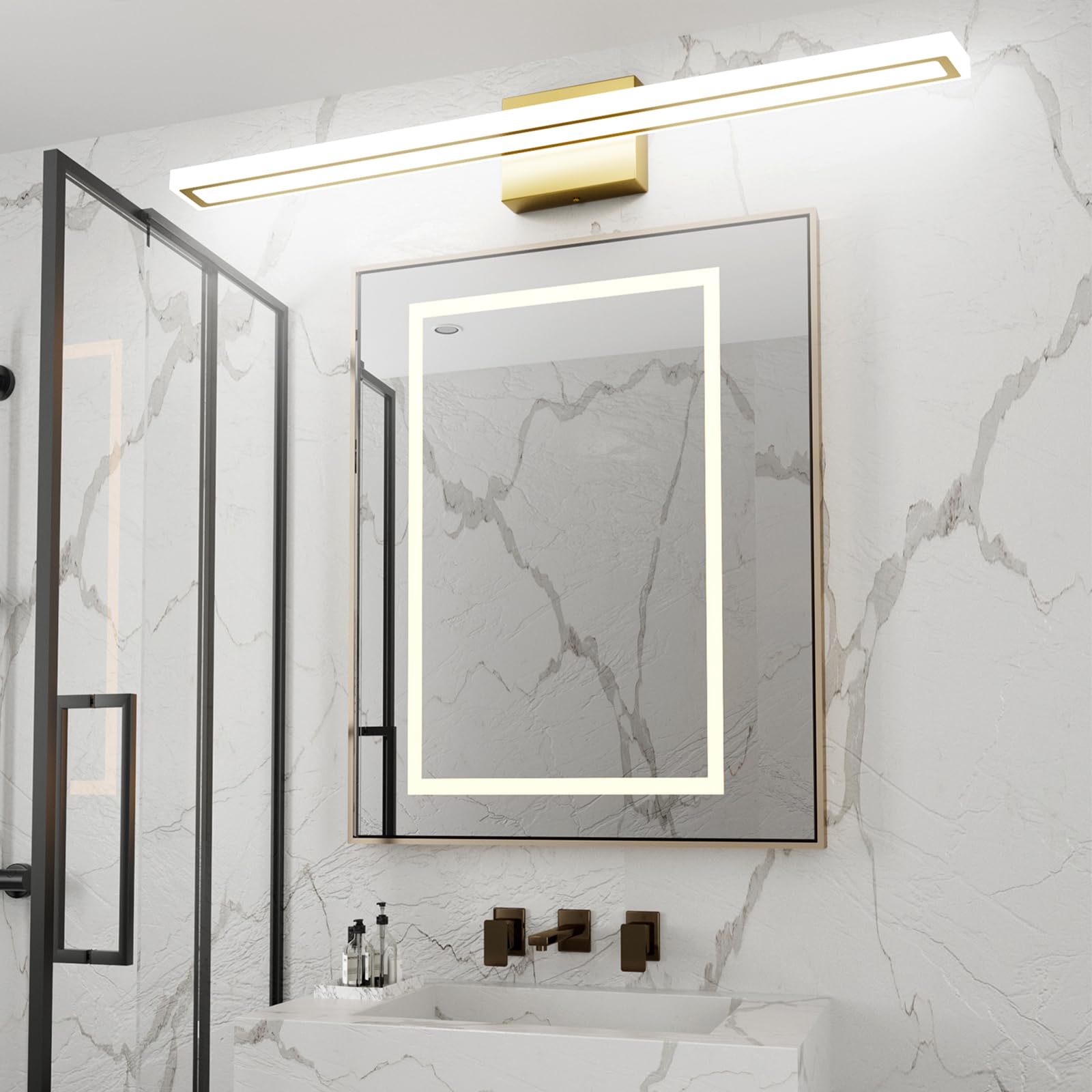 lundwa Gold LED Bathroom Vanity Light Bar 31.5inch 24W Stainless Steel Model JS6181 Cool White 6000K