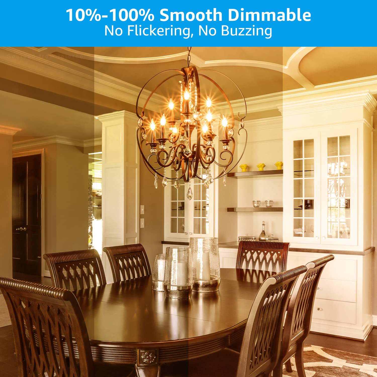 TORCHSTAR Dimmable E12 LED Candelabra Bulb 40W Equivalent 350lm Amber Glass 2200K Warm Pack of 6