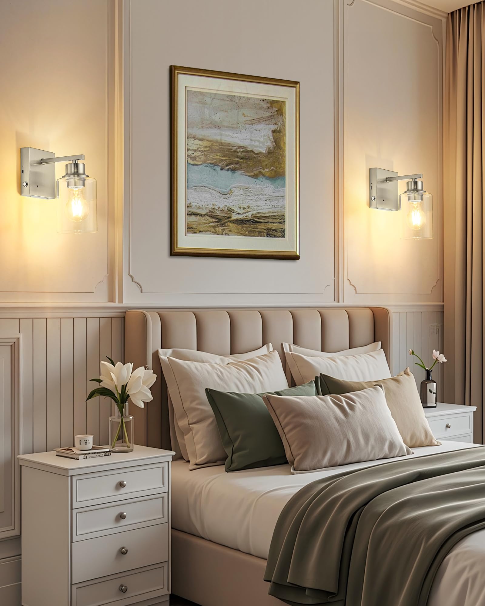 Rayogale Battery Operated Wall Sconce Set of 2, Dimmable Touch Control, Rechargeable, Nickel, Model WL-7112