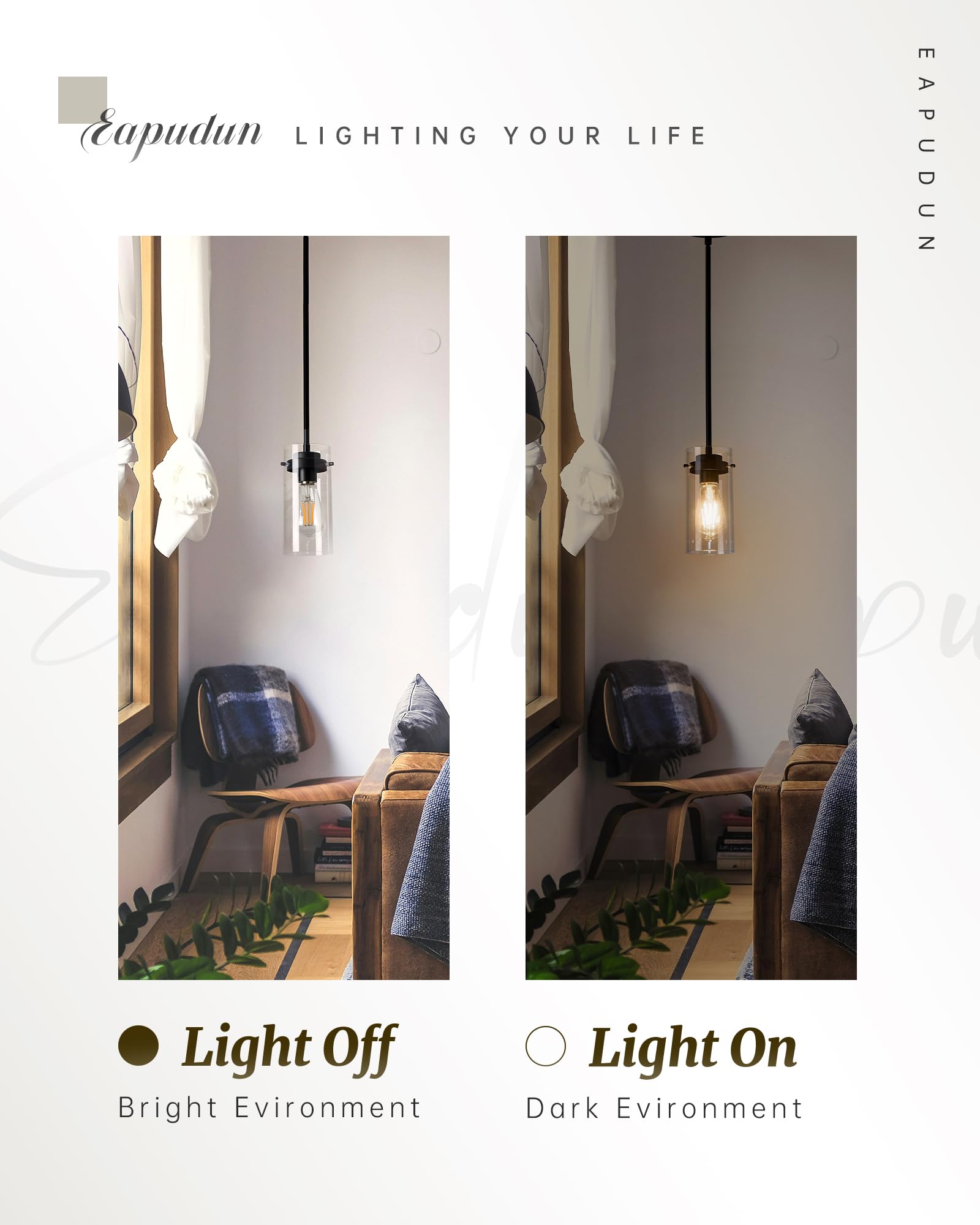 Eapudun Industrial Pendant Light, Clear Glass Shade, Vintage E26 Fixture For Kitchen & Dining