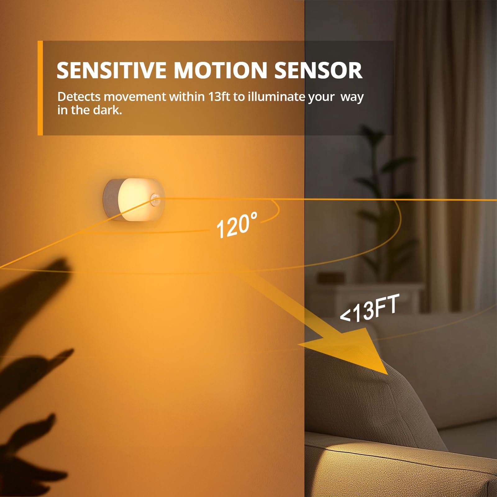 Lyridz Rechargeable Night Light with Motion Sensor, Dimmable Amber Nightlights for Bathroom, Bedroom, Kids Room, Hallway, Stairs