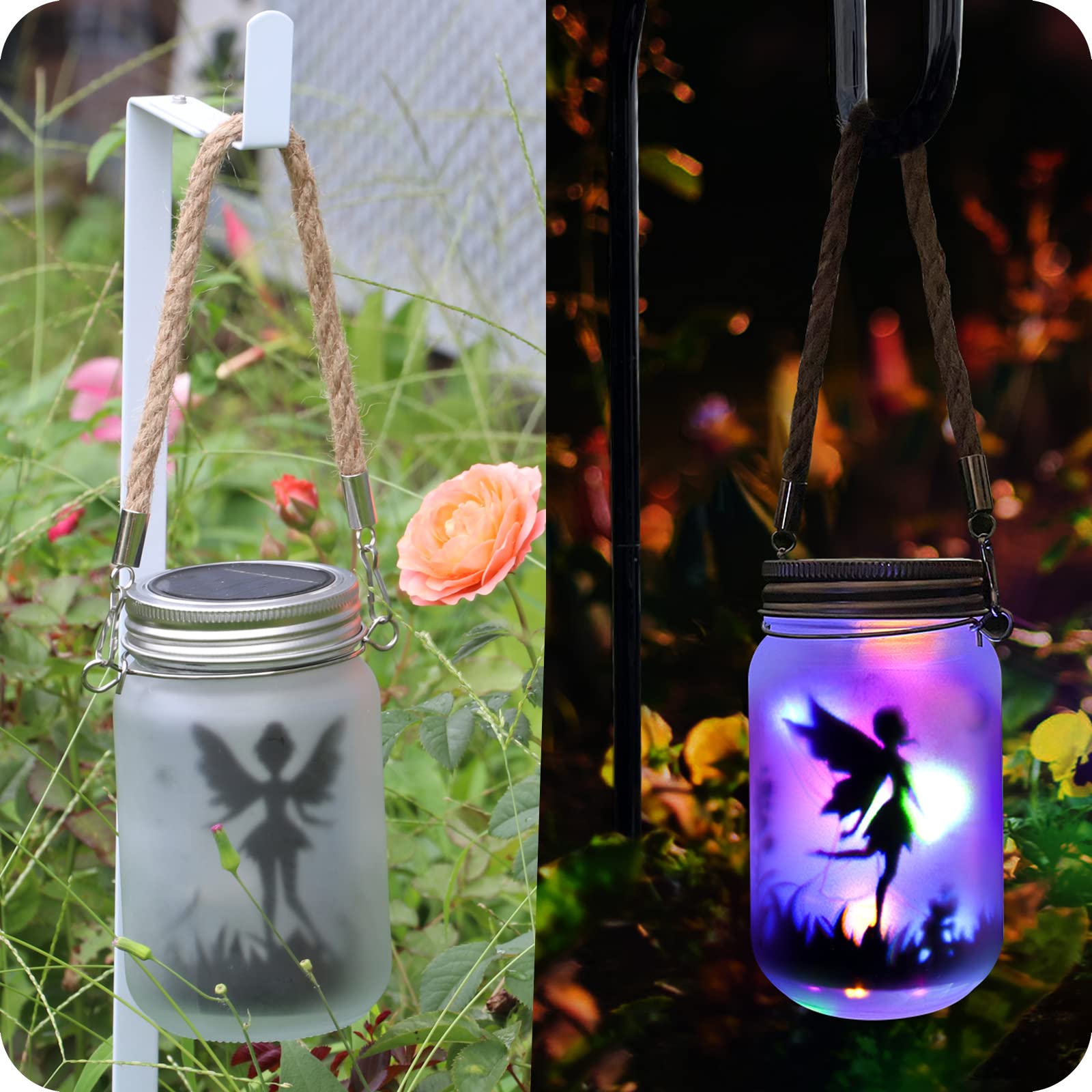 Alritz Solar Lantern Fairy Lights - 2 Pack Frosted Glass Mason Jar Outdoor Decor For Garden & Patio