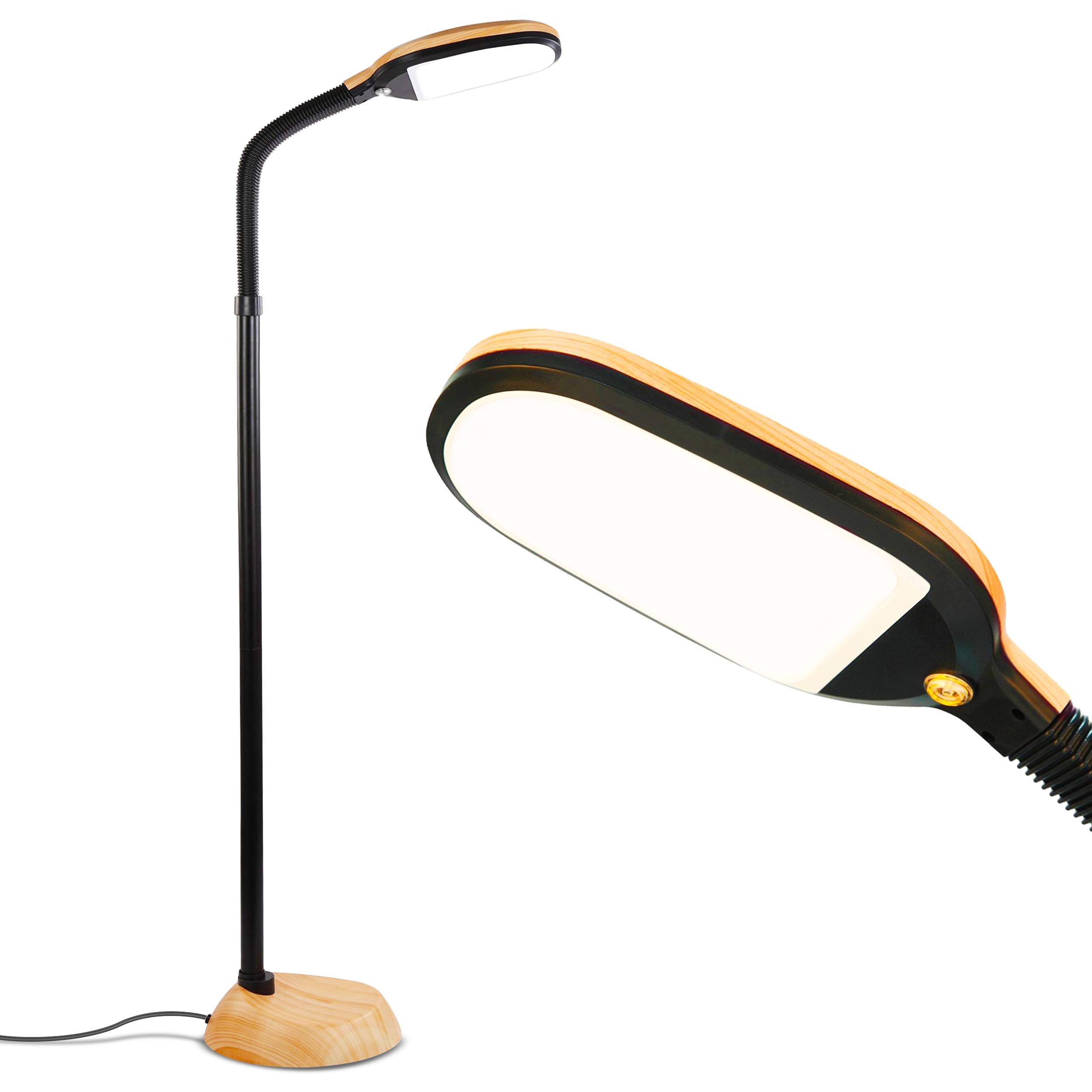 Brightech Litespan - Led Floor Reading Lamp, Modern Wooden Style, Adjustable Gooseneck, 850-950 Lumens, 12W, 3-Year Warranty