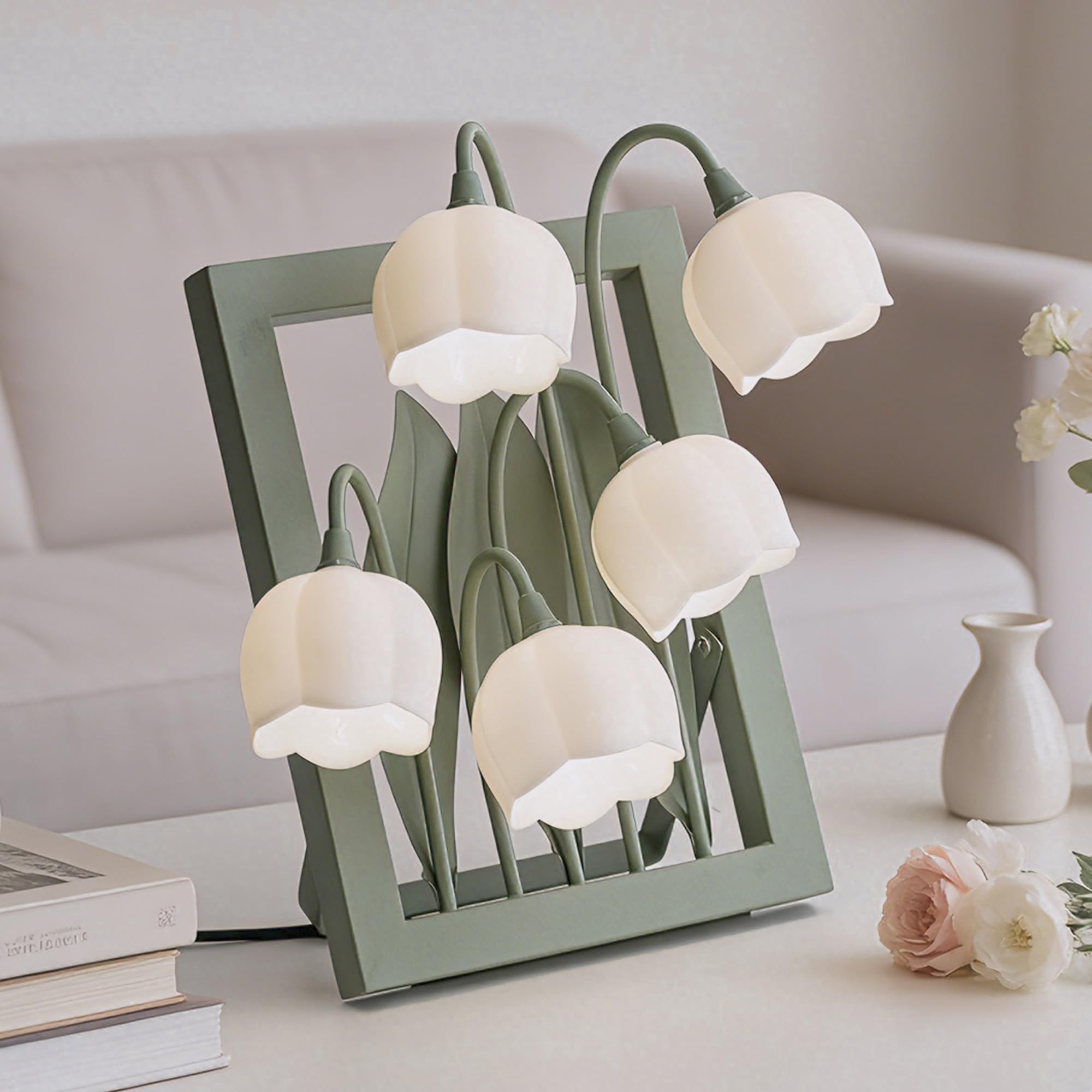 Flower Lamp,Bedside Vintage Table Lamps,5 Lily of The Valley Night Lights,3 Colors Modes Kawaii Bedside Lamp Decor,Cute Desk Lam