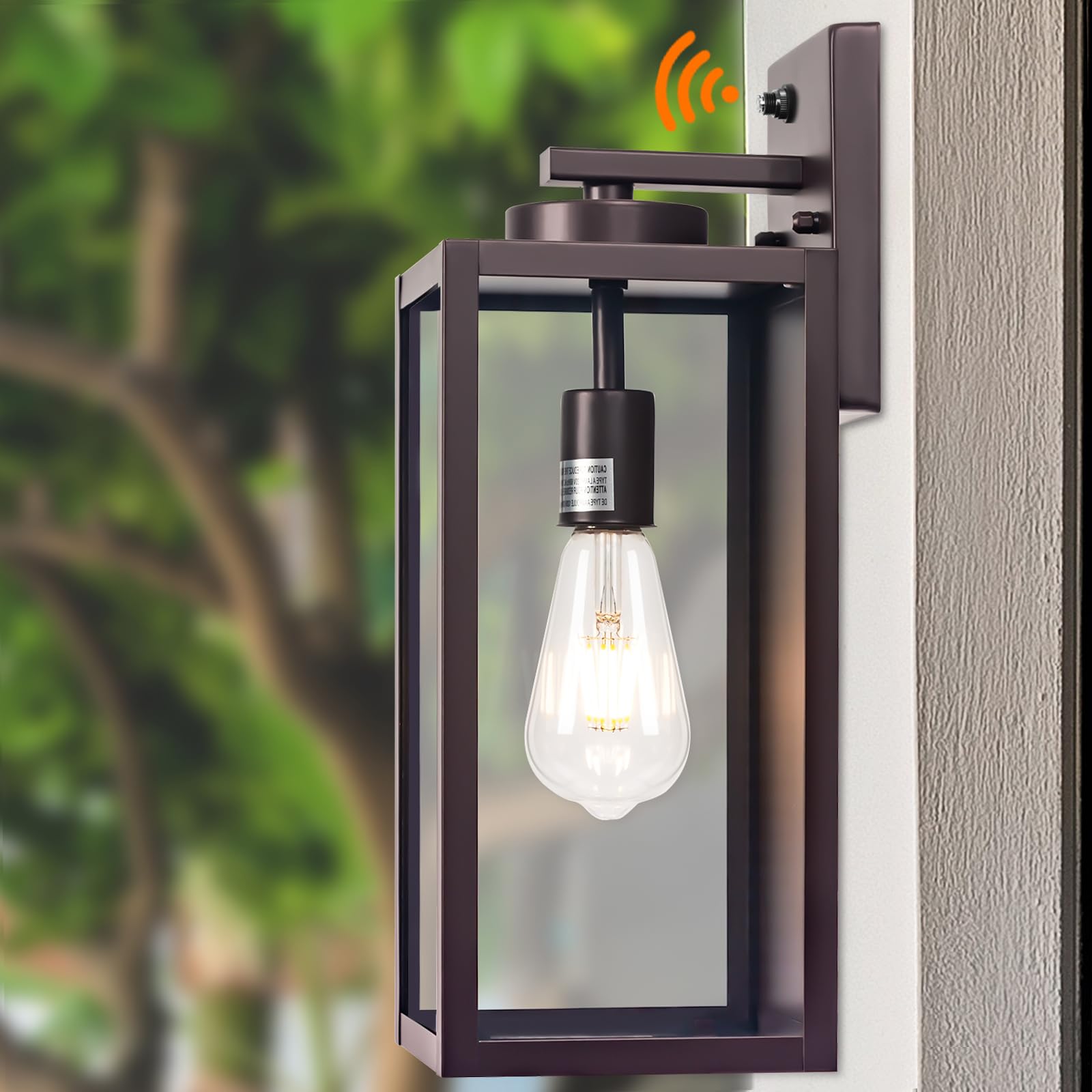 Oil-Rubbed Bronze Dusk to Dawn Outdoor Wall Light, Large 16'' Exterior Wall Lantern Waterproof, Brown Farmhouse Porch Sconce, Mo