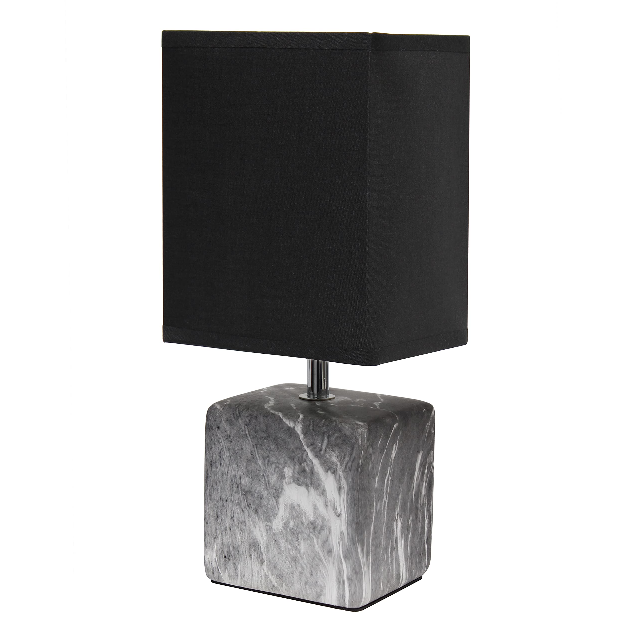 Simple Designs Lt2071-Bob Mini Petite Gray White Marbled Ceramic Bedside Table Lamp With Black Shade