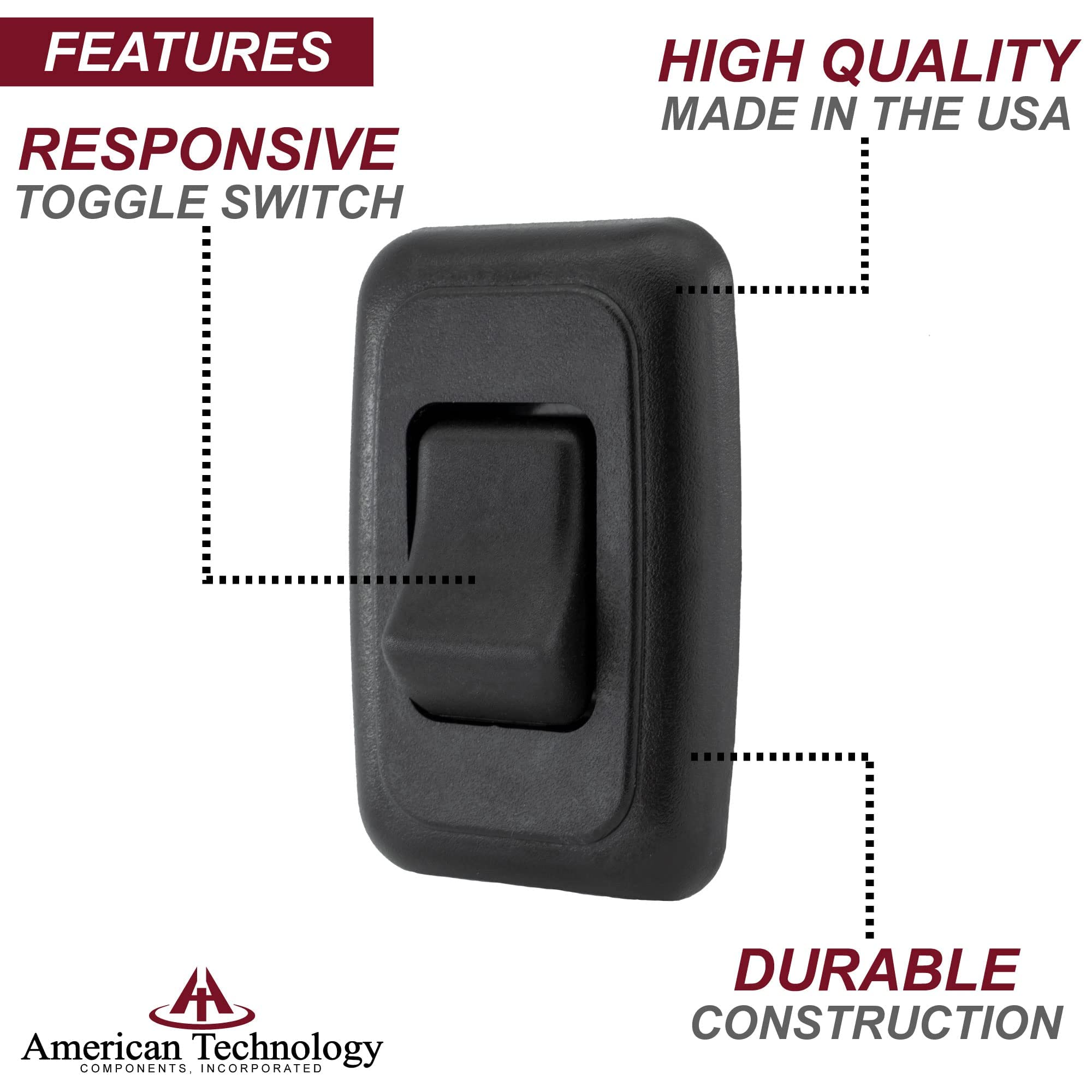American Technology Components Black SPST On-Off Switch with Bezel, 12V for RV, Trailer, Camper