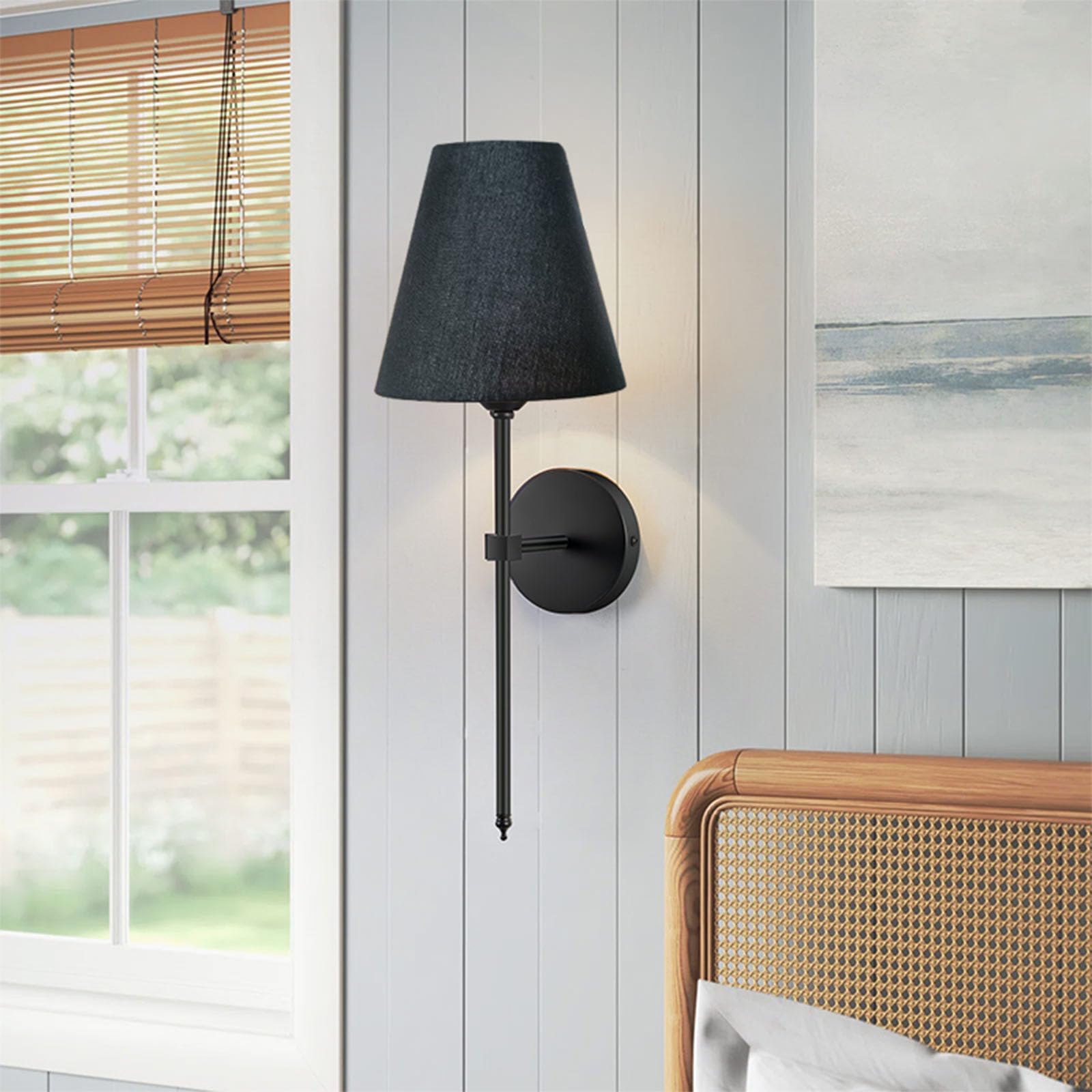 KUAUGST Wall Sconces Set of 2, Retro Industrial Design, Black Fabric Shade, Metal, Model: wall sconces-03