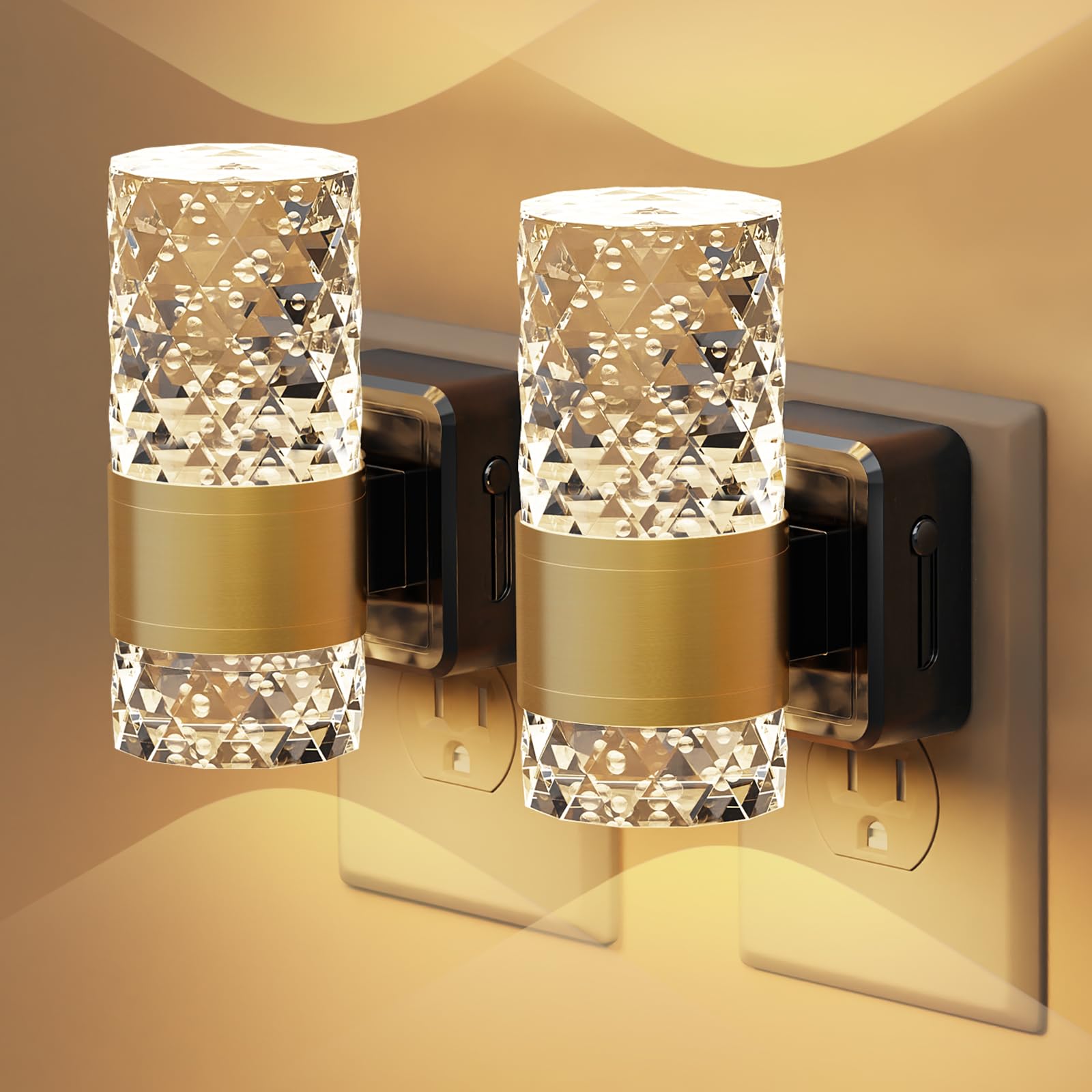 Fuligent LED Night Lights Plug into Wall 2 Pack  Acrylic Nightlight with Dusk to Dawn Sensor  0-100LM Stepless Dimmable  3000K Soft Light  Wall Sconce Night Light Plug in for Bathroom Hallway Room
