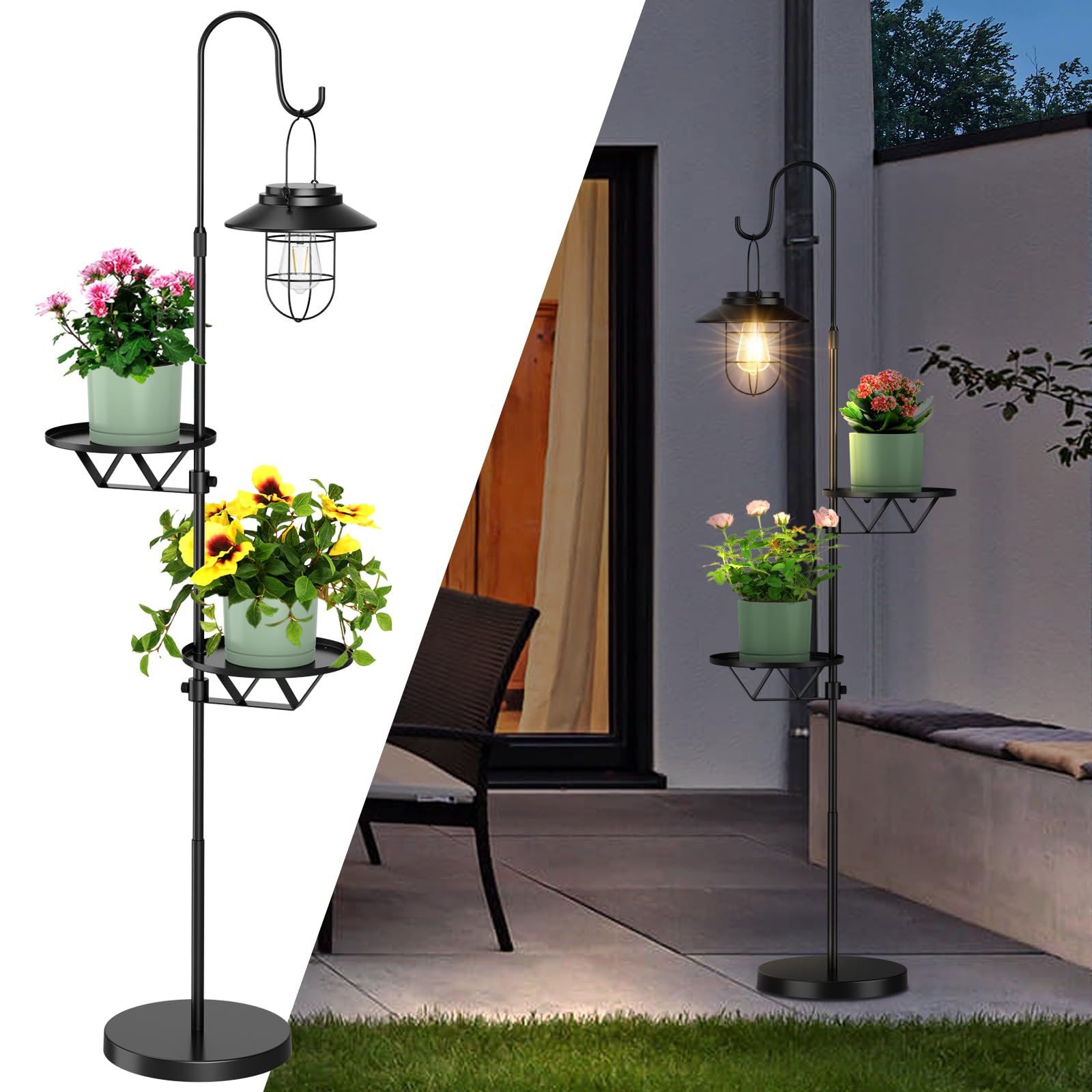 Kirschblte 60'' Solar Lantern Outdoor Lights Floor Lamp, Waterproof Solar Street Light With Plant Shelf, Outdoor Patio Accessori