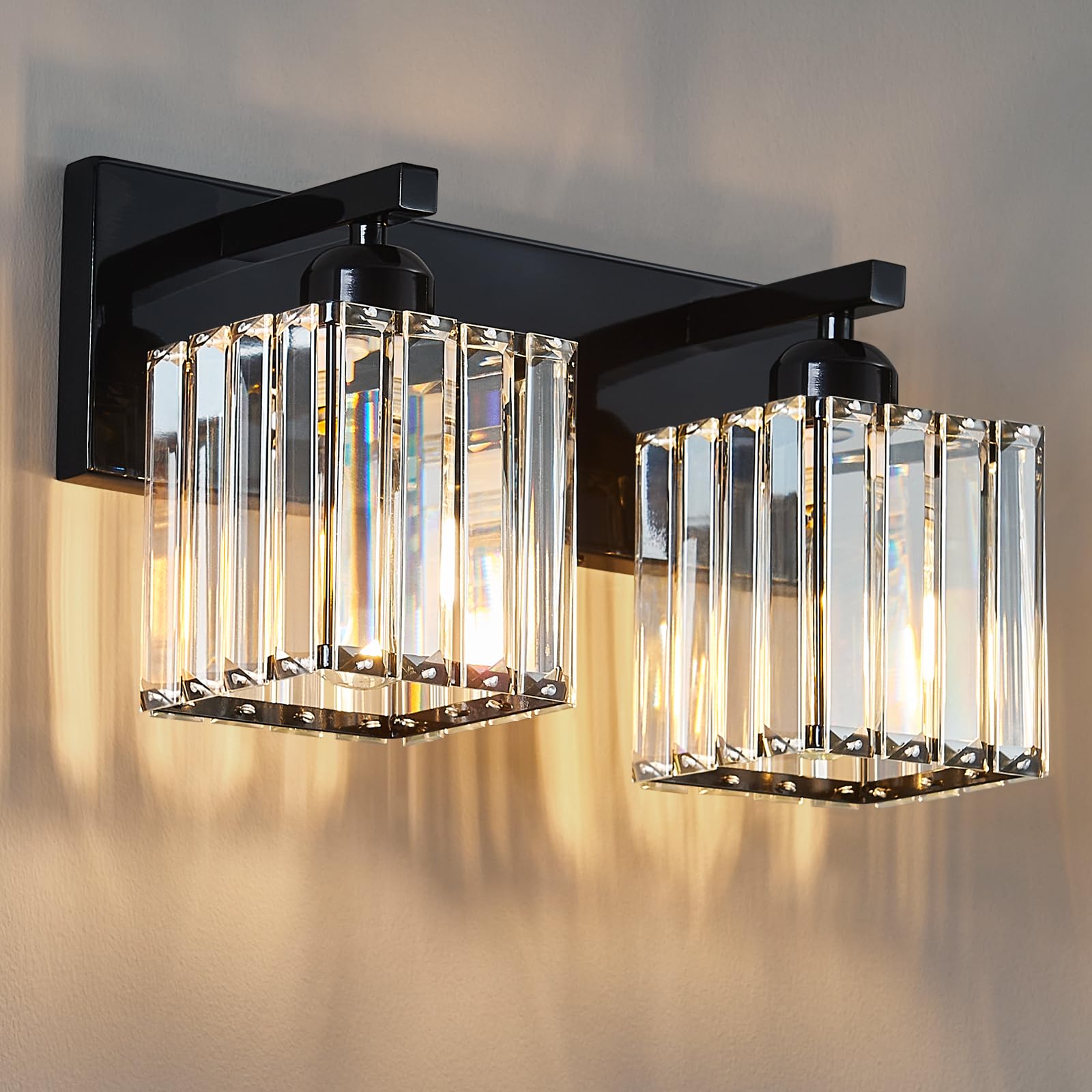 FDPBY 2-Light Bathroom Vanity Light Plating Black Crystal Wall Fixture Model 002