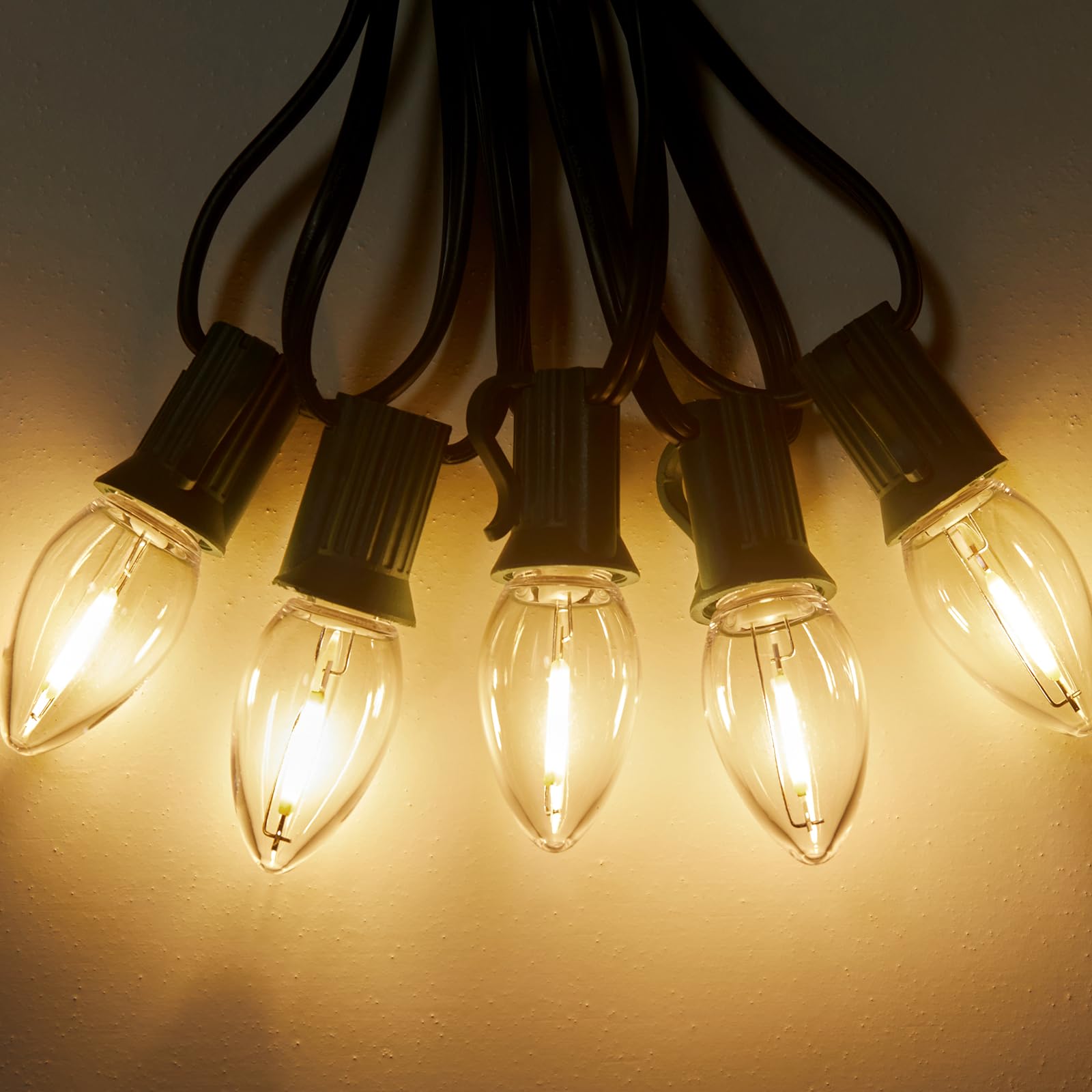 100 Pack C7 Warm White Led Christmas Lights Bulb Replacement Light Bulbs, E12 Candelabra Base, Commercial Grade Holiday Bulbs Fo