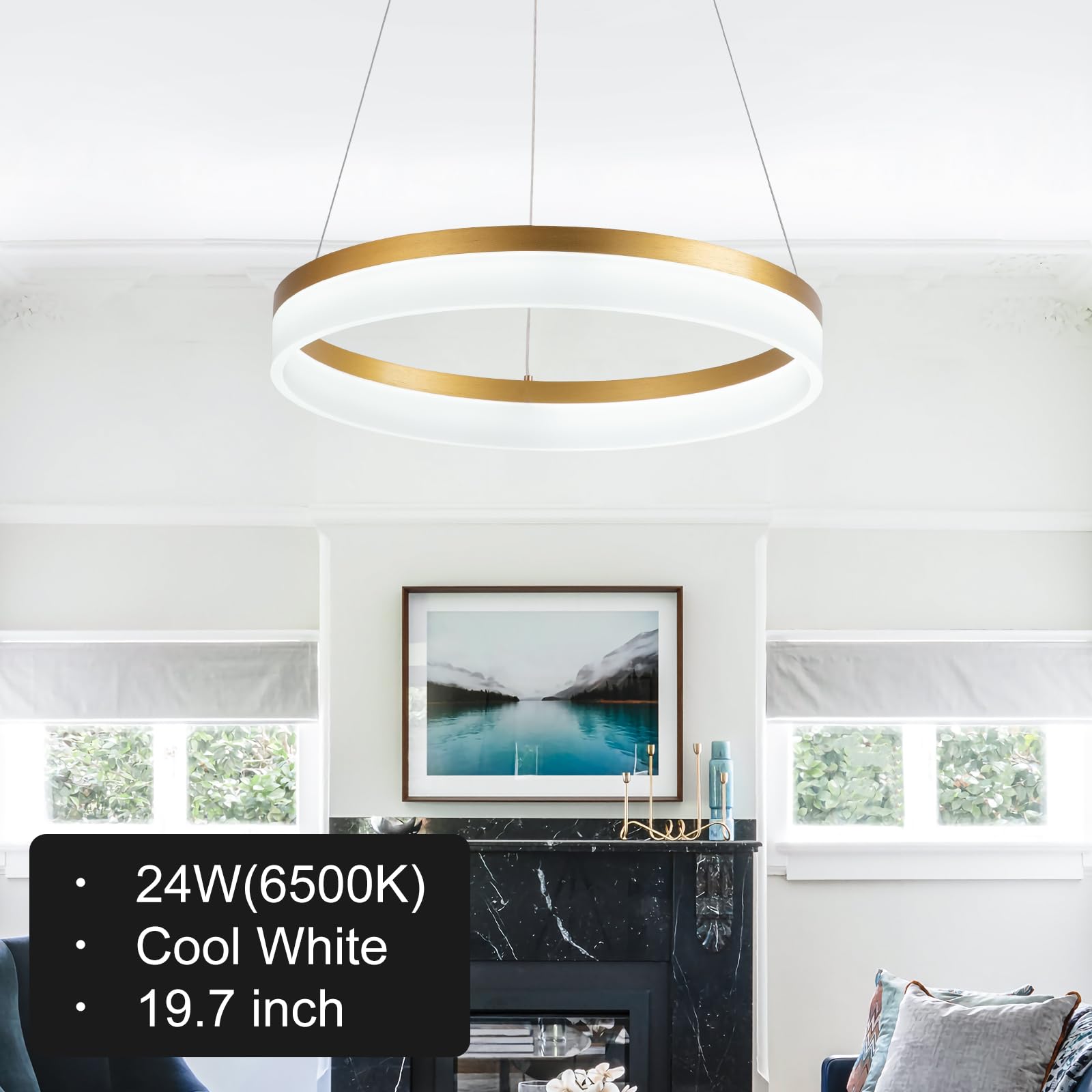 Buccleuch Dimmable Led Chandelier, Modern Gold Chandelier For Dining Room Light Fixture Over Table, 19.7 Inch Modern Pendant Lig