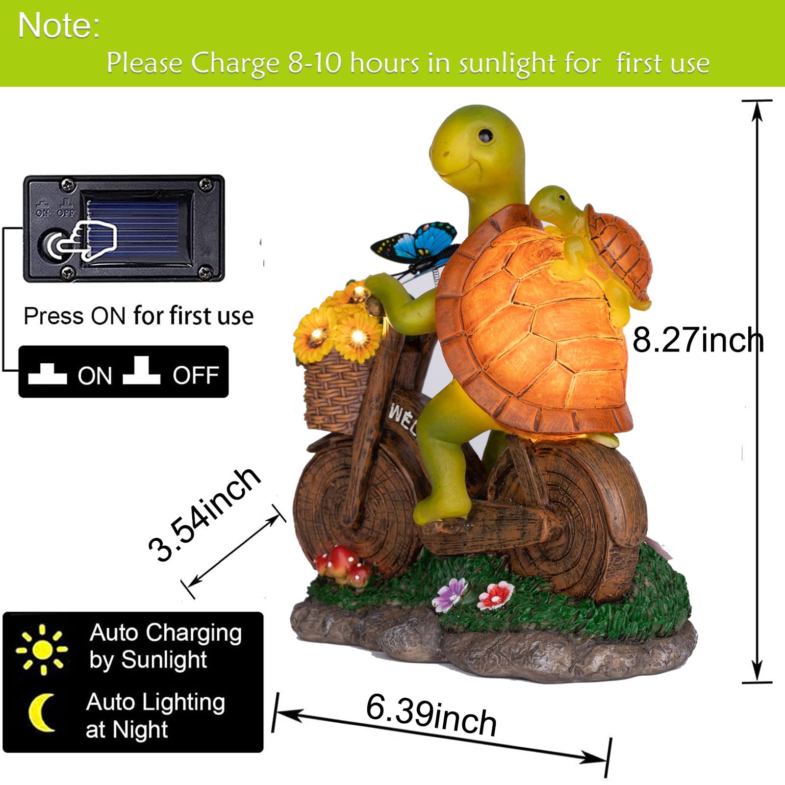 Foreby Garden Turtle Outdoor Statue -Solar Turtle Statue Outdoor With Lighted Sunflower,Turle Figurine For Garden Decor,Turtle Gifts For Women