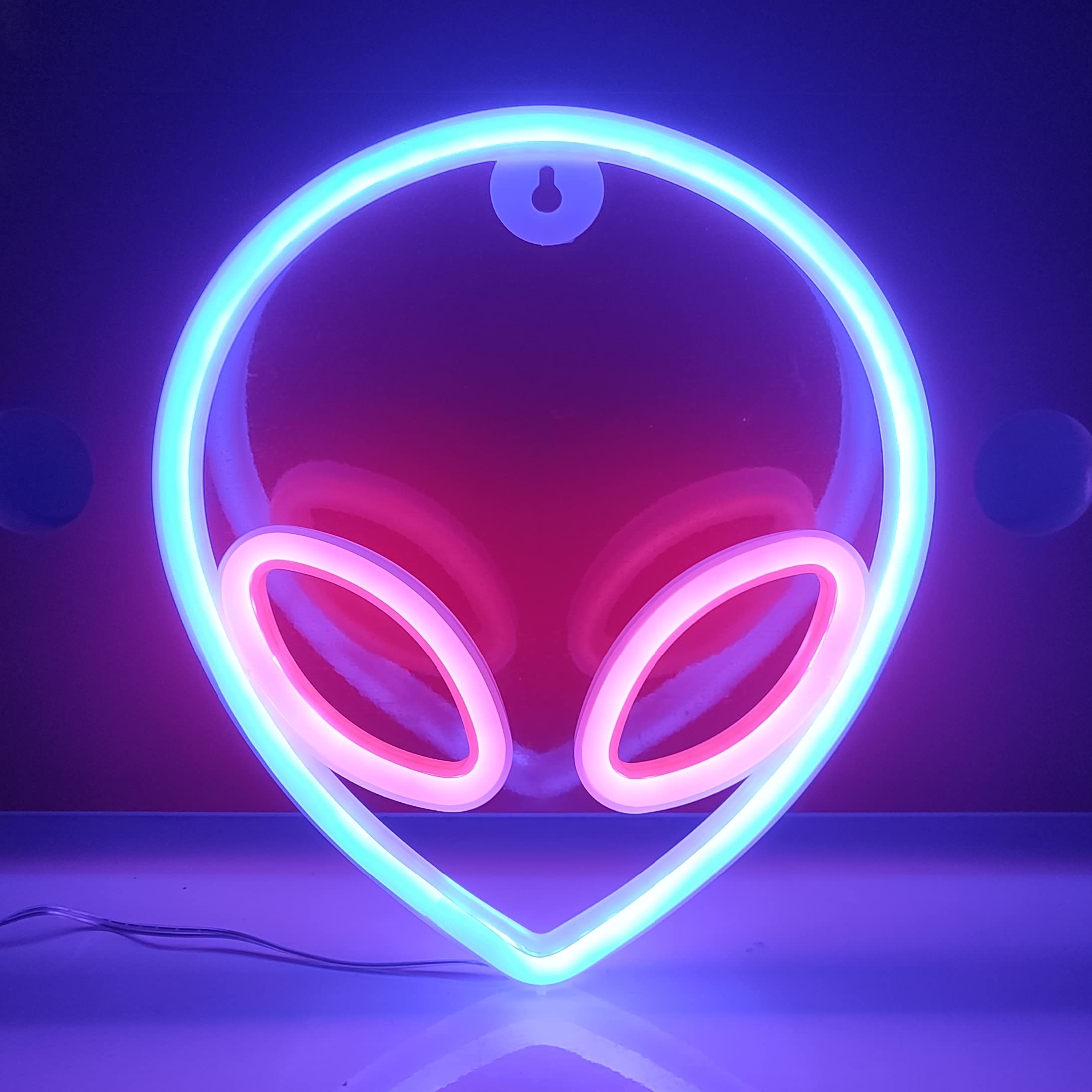JYWJ Alien Neon Light - USB & Battery Powered LED Sign, Blue+Pink, Model JY-AL-BP01, Perfect for Home & Business Decor
