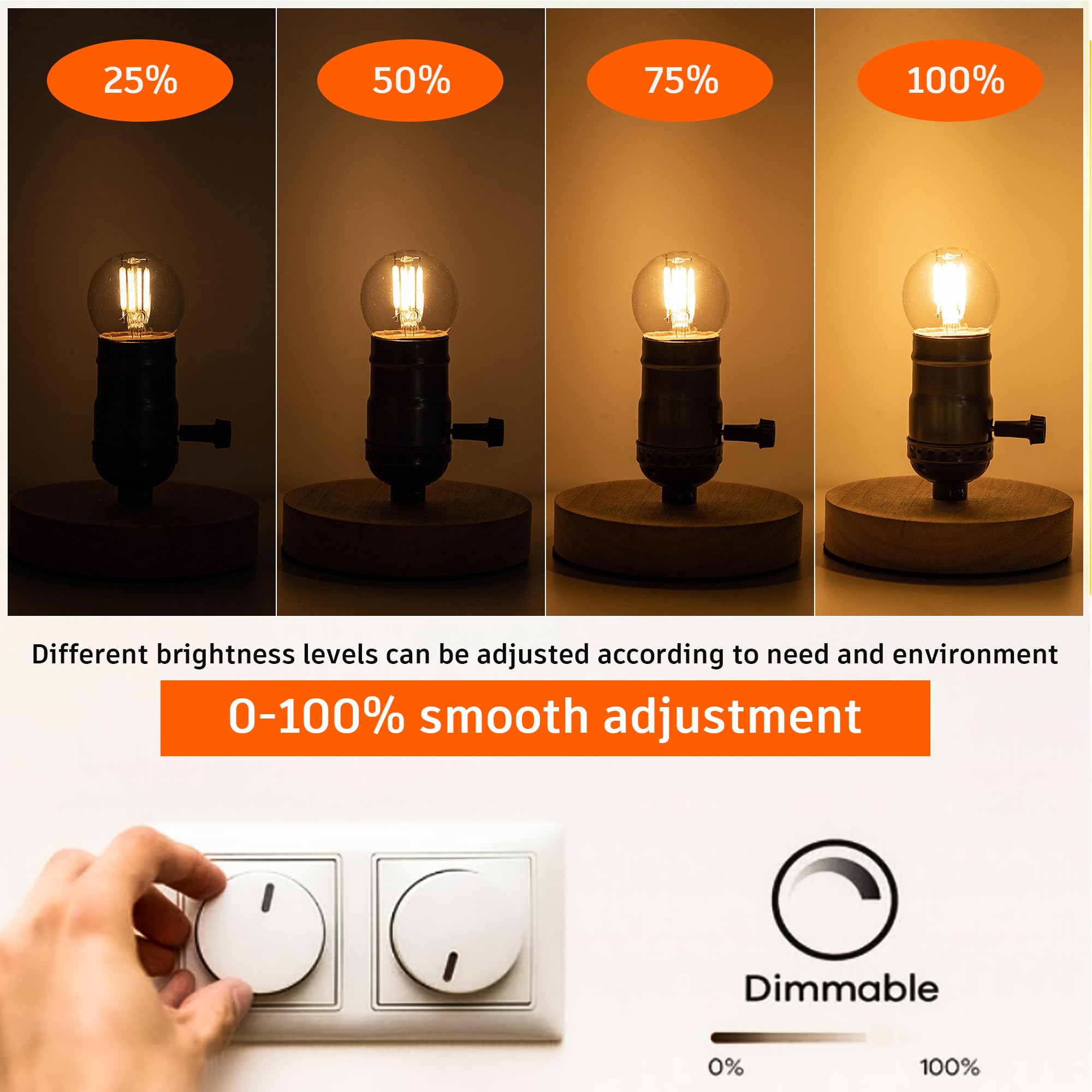 Grensk Dimmable Low Watt Led Bulbs 3 Watt, 25 Watt Small Light Bulbs,E26 Screw Base G40 Globe Edison Light Bulbs,Warm White 2700