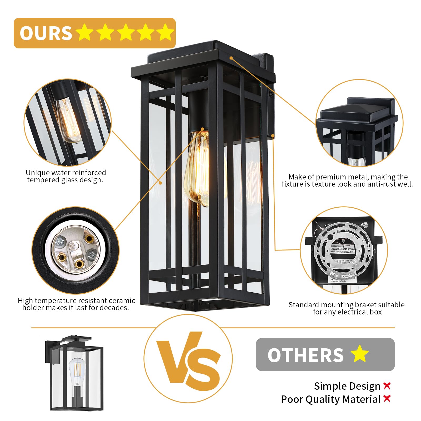 13.8'' Outdoor Wall Light Fixtures 2 Packs, Black Porch Lights Outdoor Lighting For House, Exterior Lighting Fixtures Wall Lante