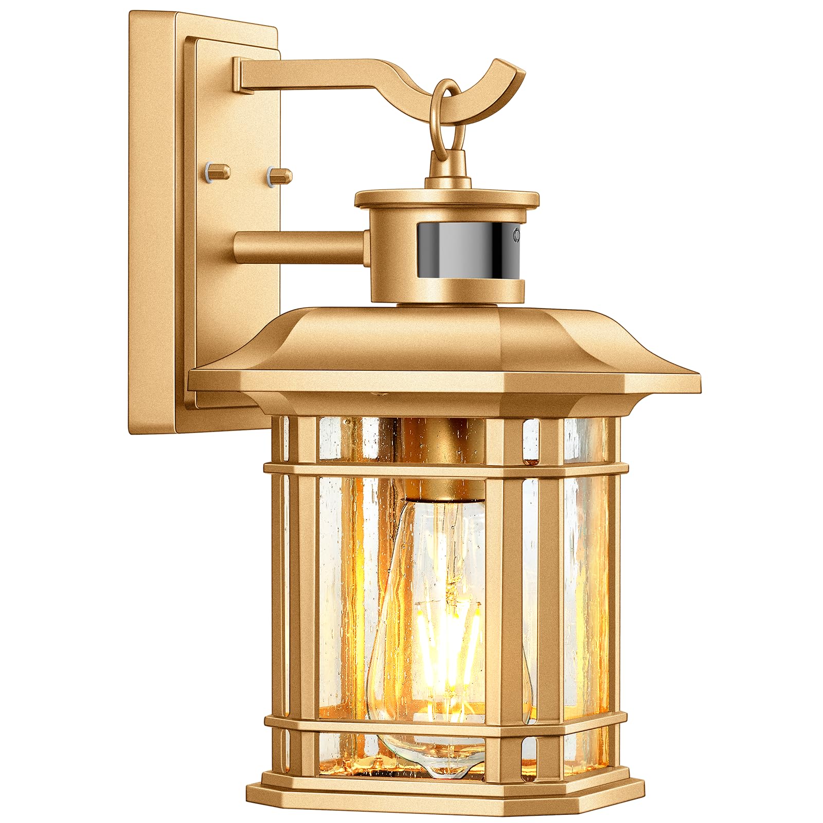 Vianis Gold Motion Sensor Porch Light - Dusk To Dawn Waterproof Carriage Lantern For Outdoor Use