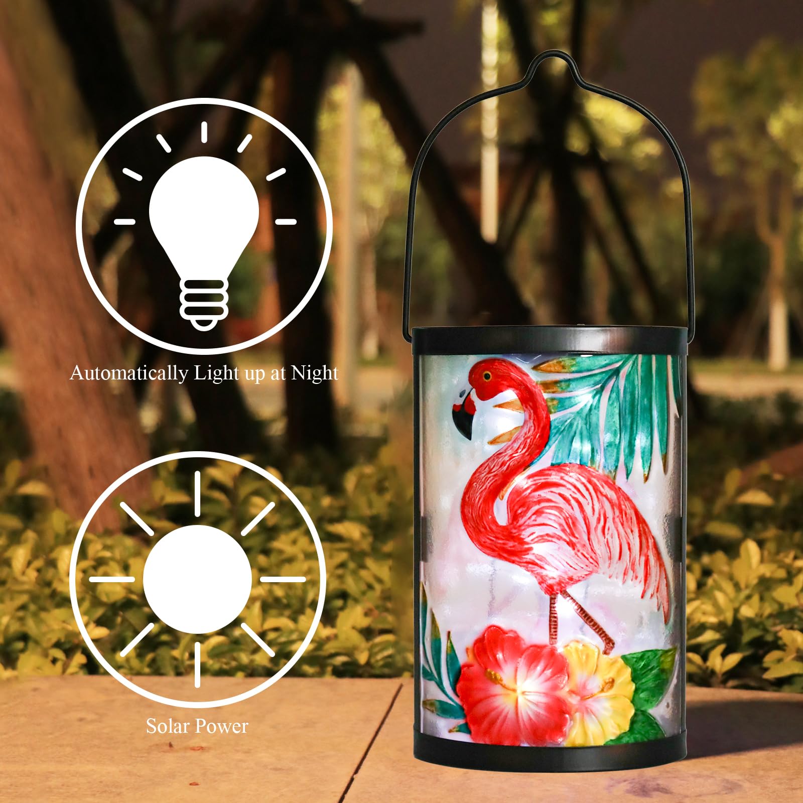 MUMTOP Hanging Solar Lantern - Waterproof Glass Lamp for Outdoor Patio, Pink, Model 5840A