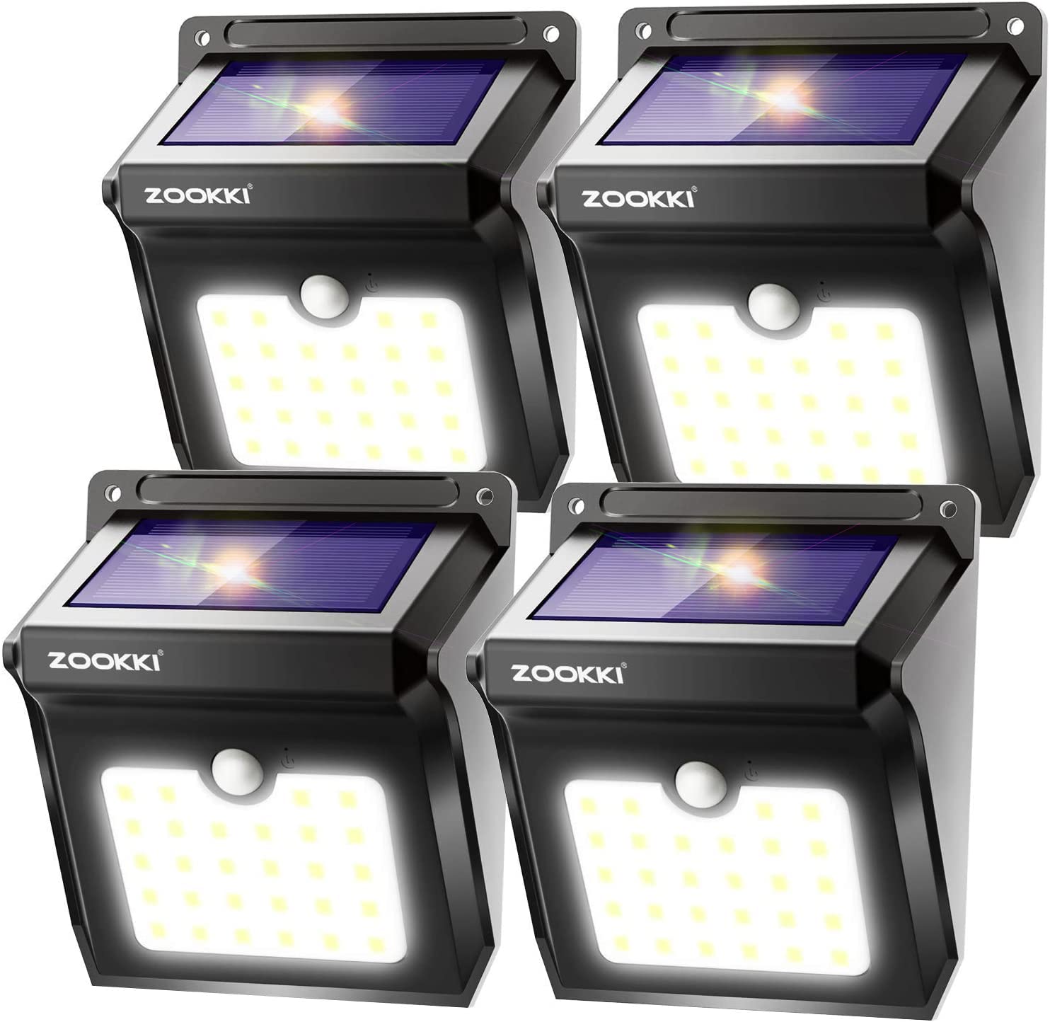 Zookki Solar Outdoor Lights, 28 Led Motion Sensor, Ip65 Waterproof, 4-Pack For Garden & Patio