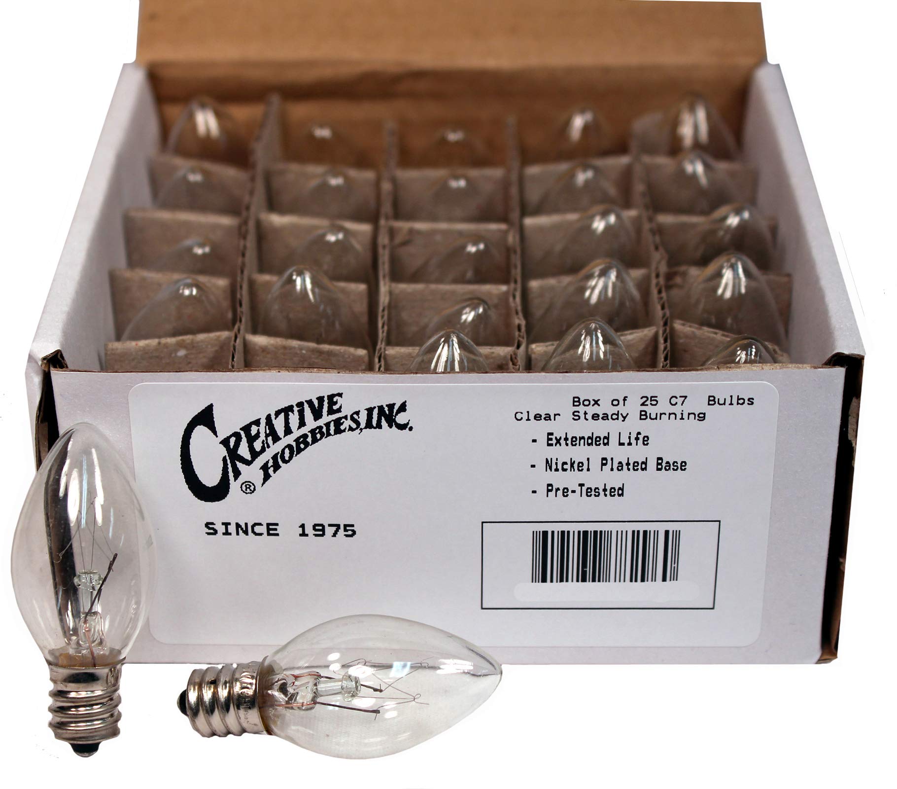 Creative Hobbies C7 Night Light Bulbs, Incandescent, 4W, Clear, 25 Pack, Candelabra Base E12