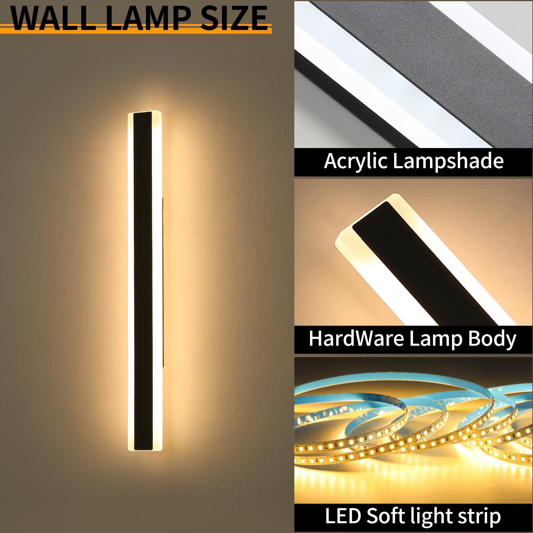 Mikeru 2Pack 57Inch Outdoor Wall Light Fixtures  10%-100% Dimmable Outdoor Wall Lights Exterior Front Porch Light 3000-6000K Wall Mounted Led Lighting For Basement  Shop Garage Lighting
