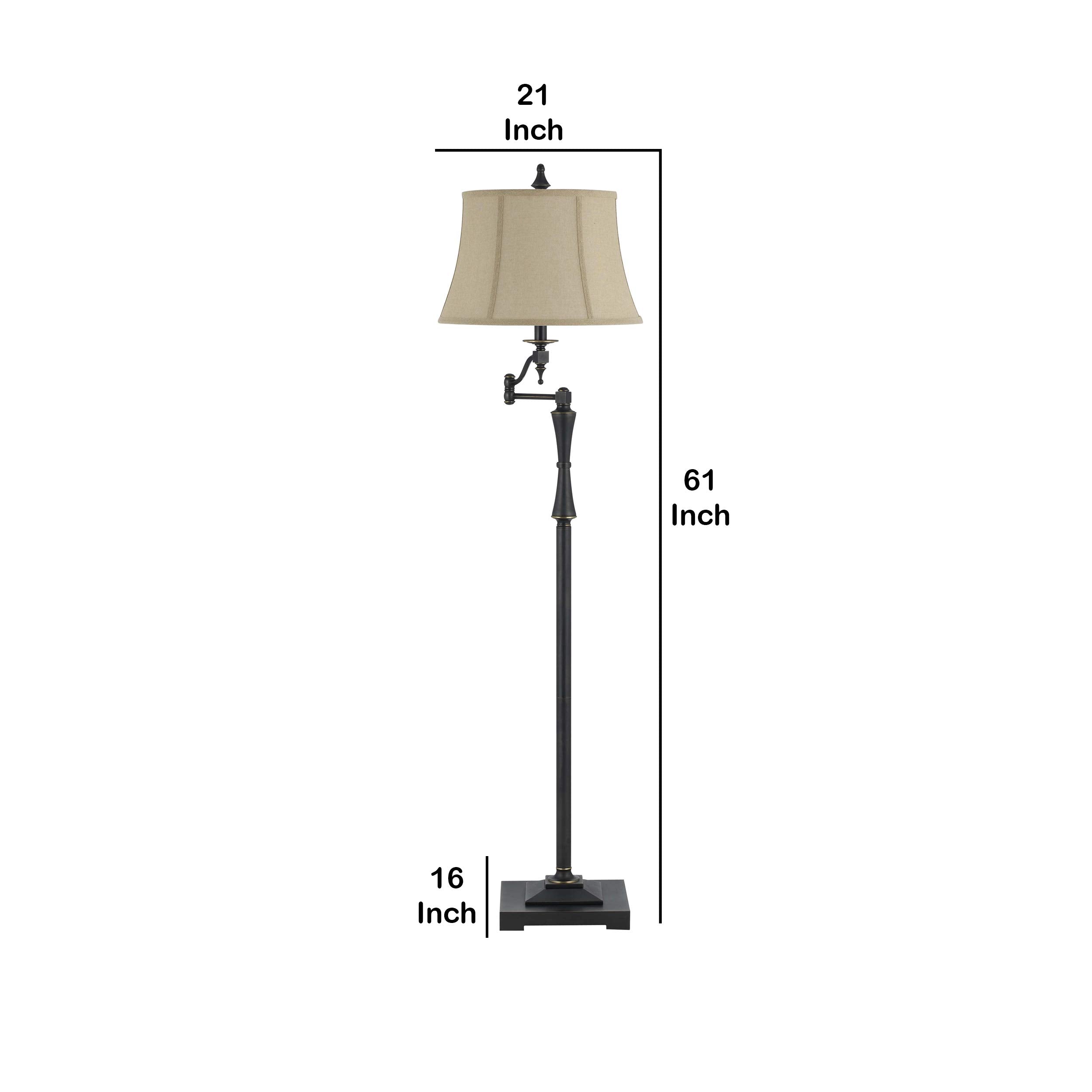 Benjara Metal Body Floor Lamp With Fabric Tapered Bell Shade, Beige And Black