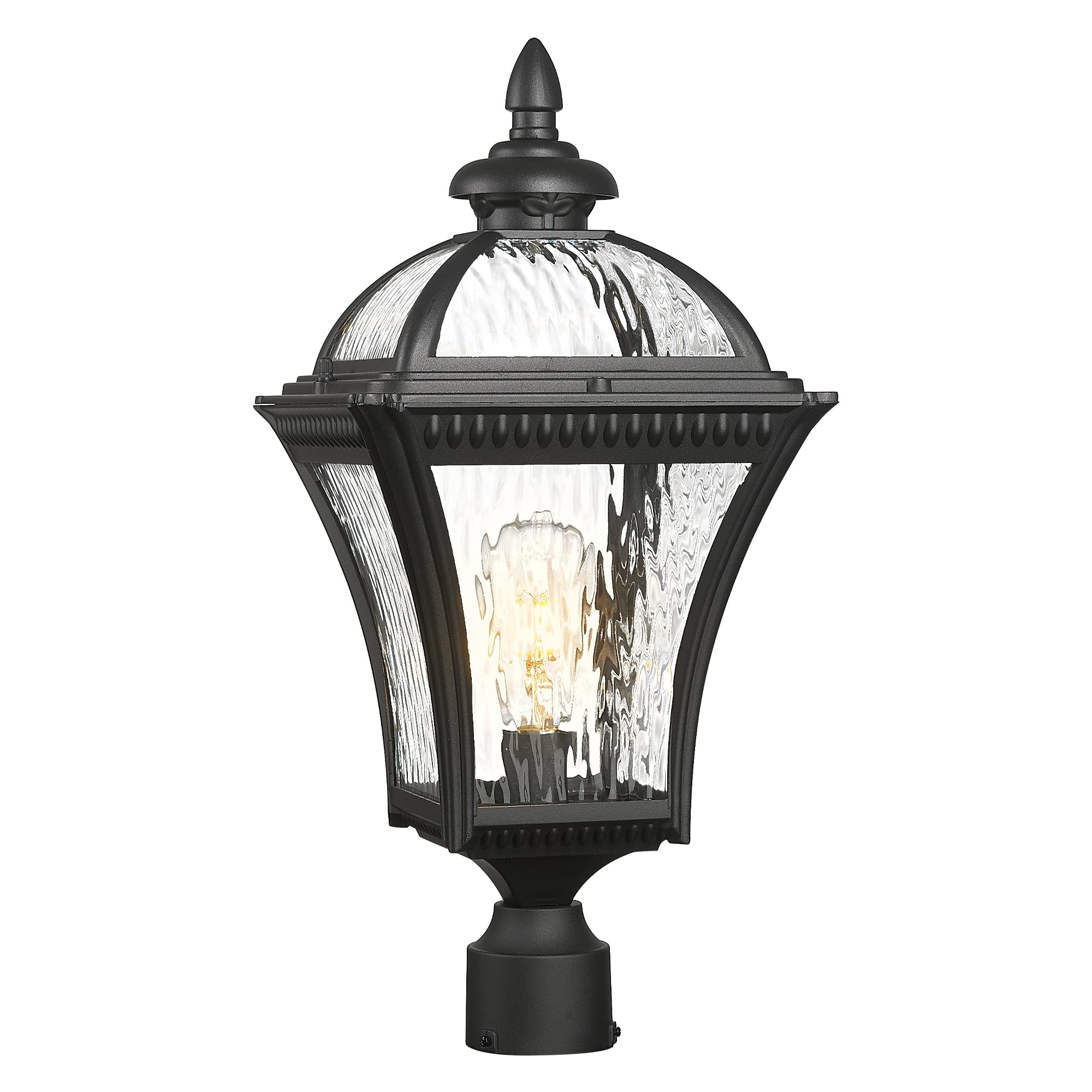 Emliviar 22'' Outdoor Lighting for Post, Black Exterior Lamp Post Light Fixture for Yard, Aluminum Pillar Light with Water Rippl