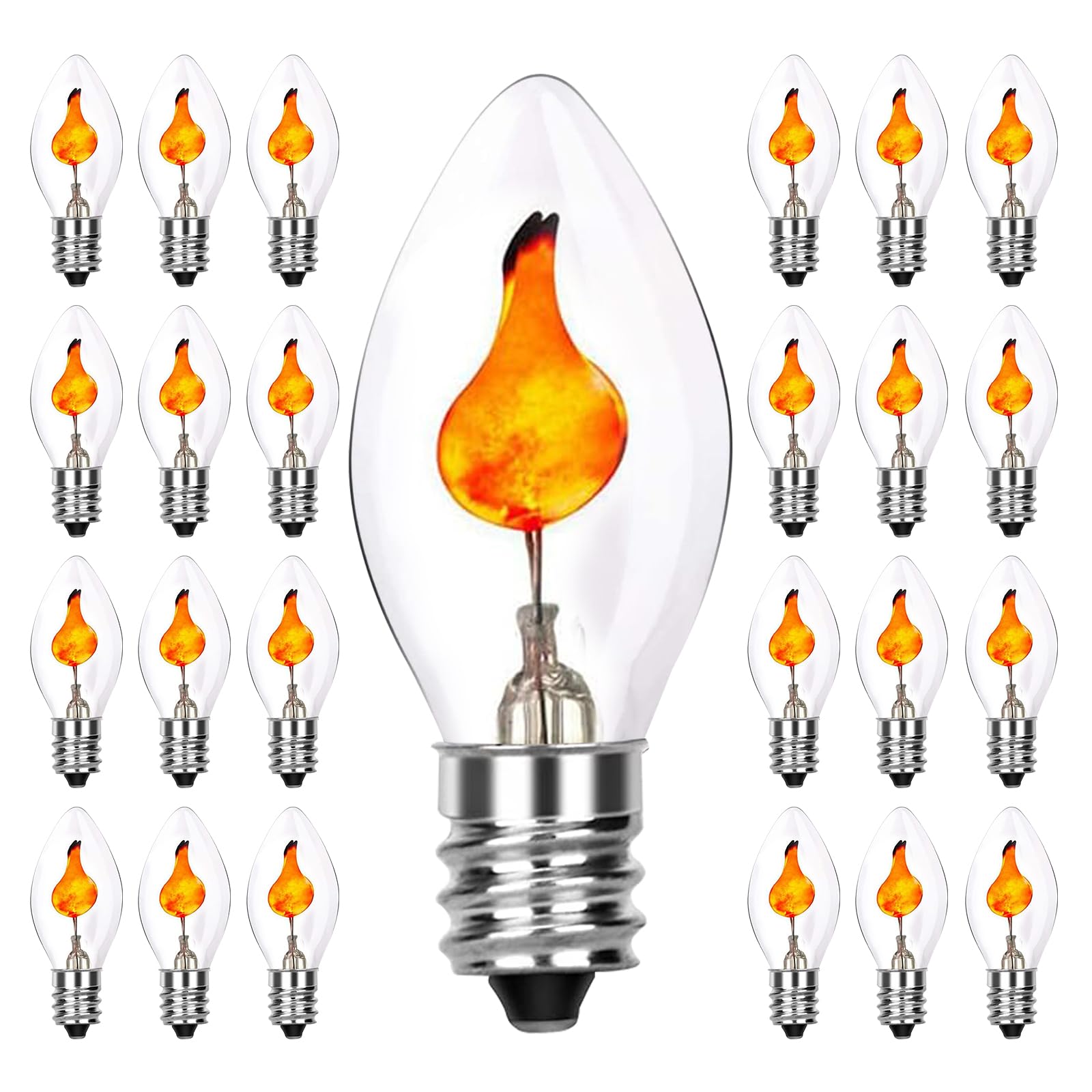 Christmas Flicker Flame Light Bulb C7 Clear Flame Shape Candelabra Bulb For C7/E12 Base String Lights, Christmas Candelabra Ligh