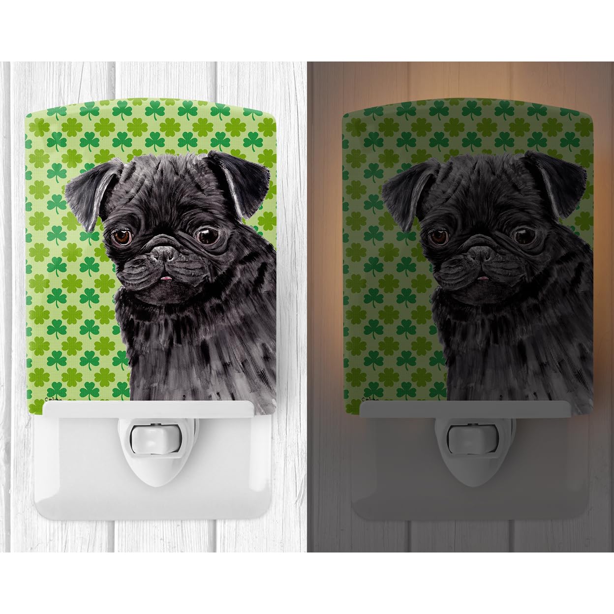 Carolines Treasures Ceramic Night Light Pug Shamrock Portrait 6x4x3in Multicolor Model SC9286CNL