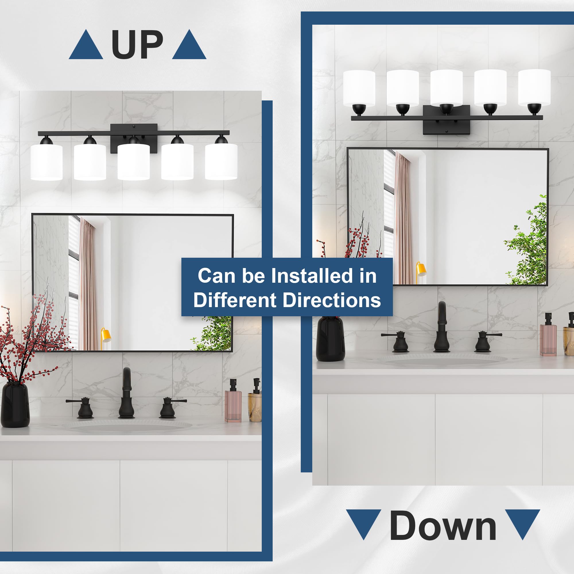Dekang Black Bathroom Lighting Fixtures Over Mirror, 5-Light Anti-Rust Vanity Light For Bathroom, 28.34Inches Modern Wall Sconce